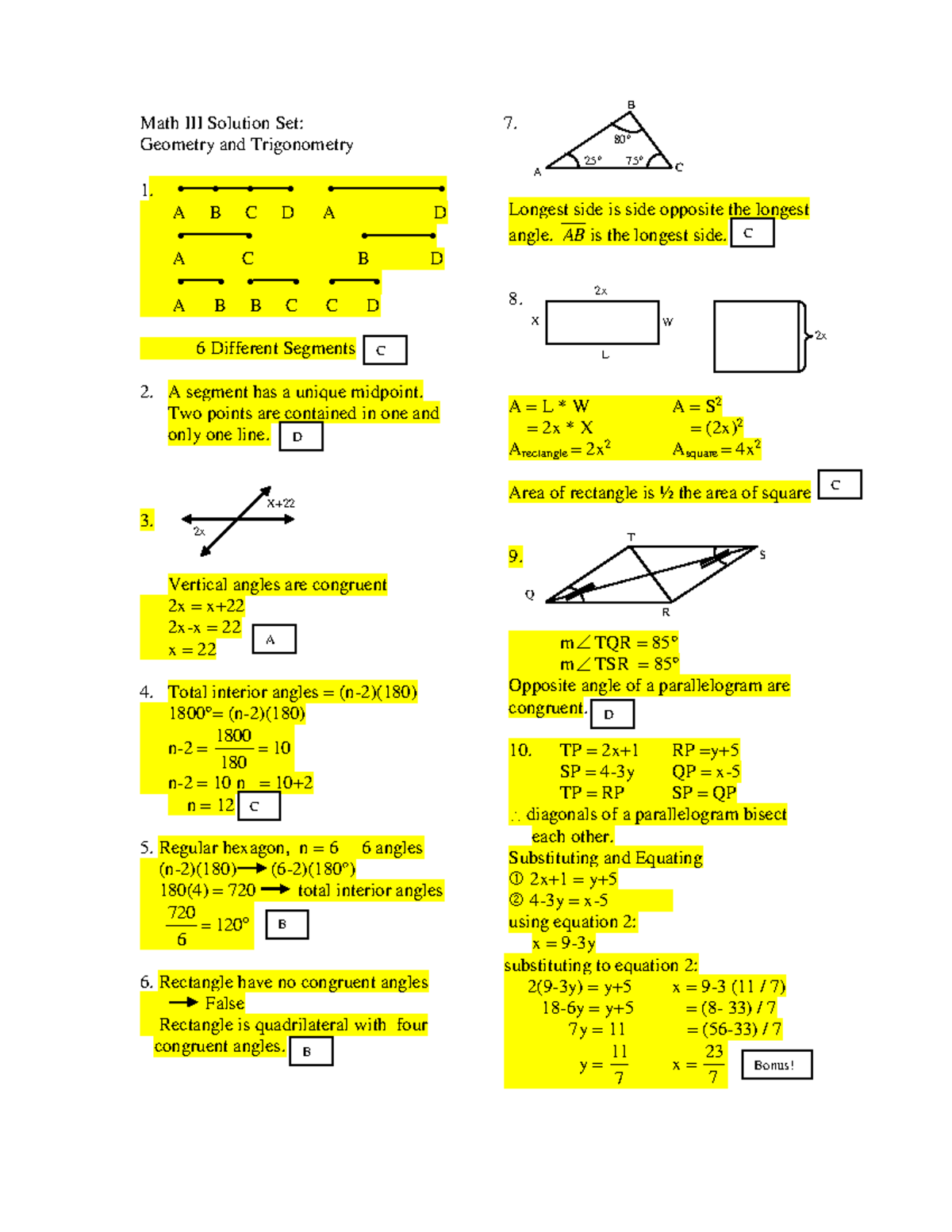 Math III Solution Set - none - Math III Solution Set: Geometry and ...