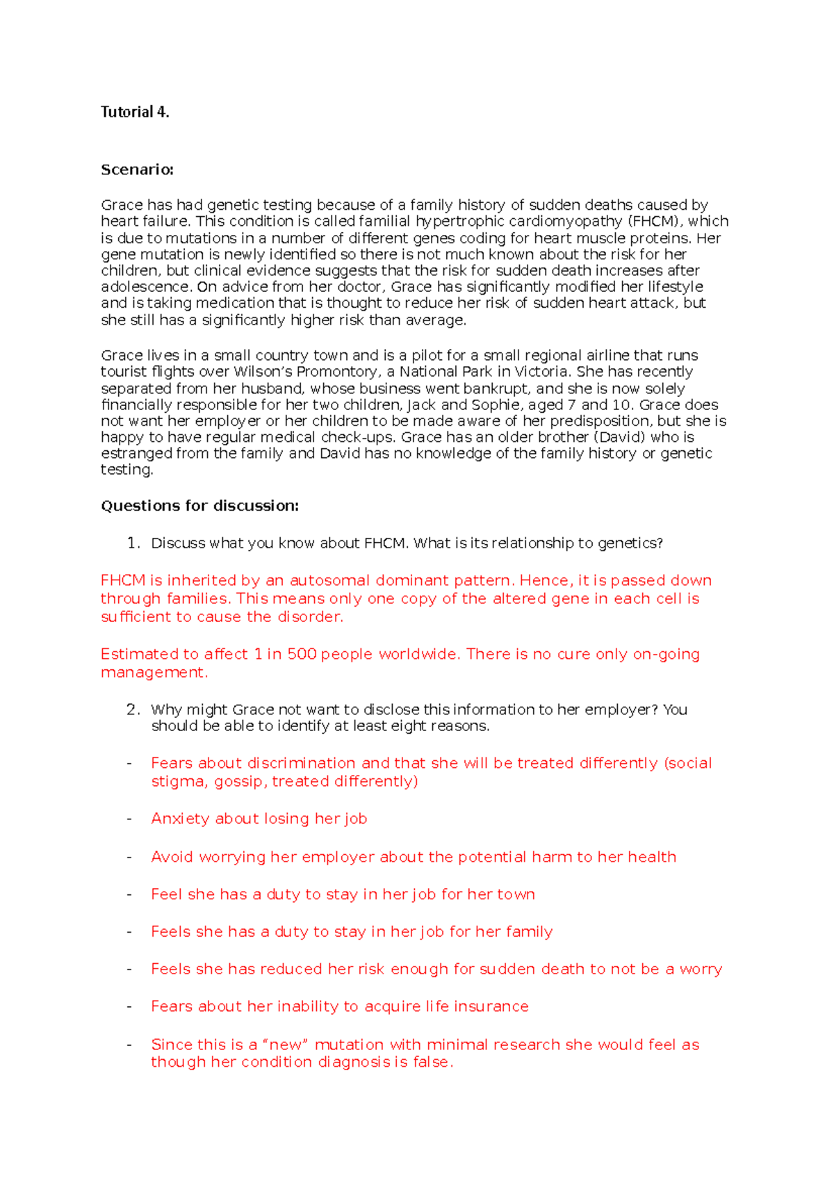 Tutorial 4 - tute 4 questions and answers - Tutorial 4. Scenario: Grace ...