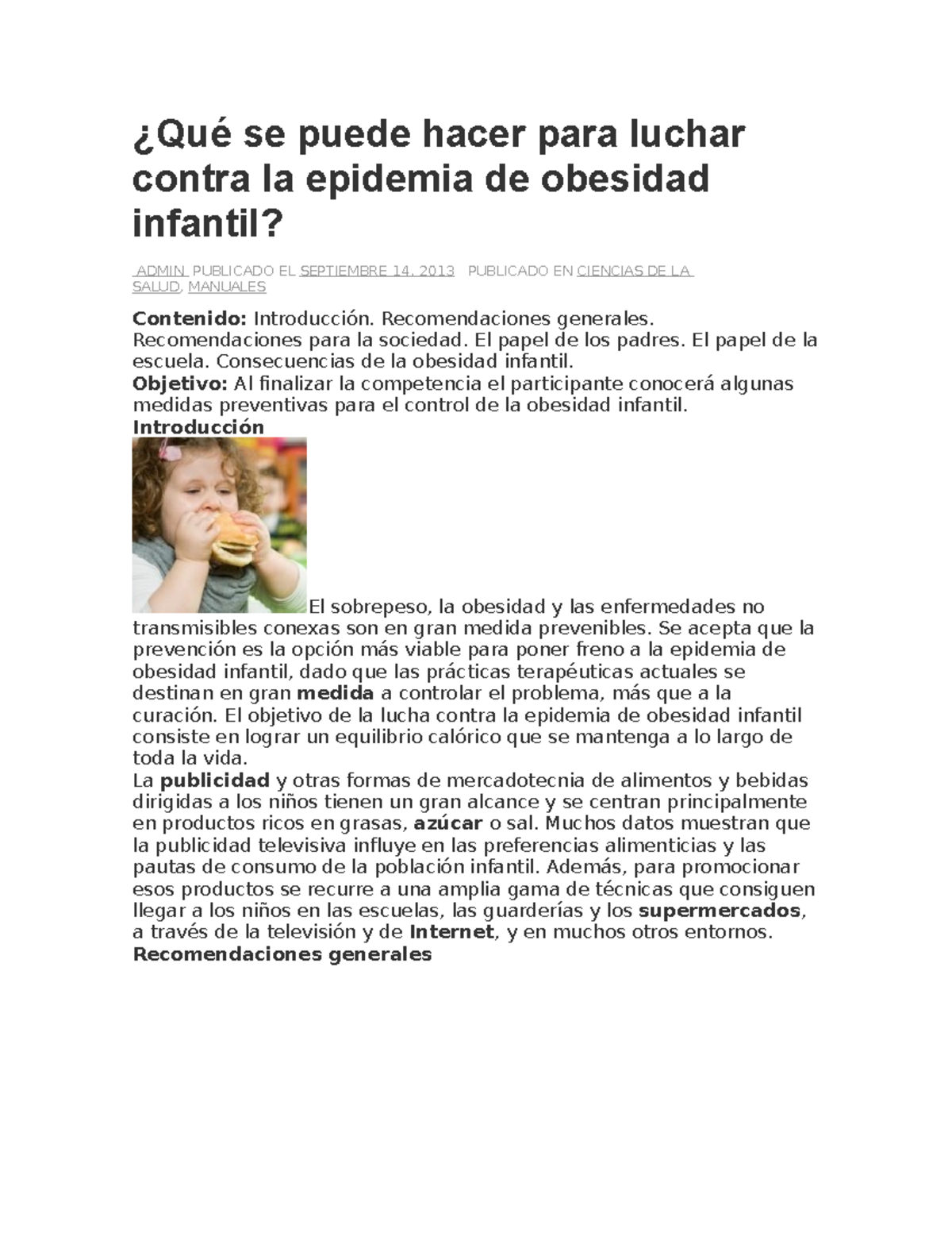 Qué Se Puede Hacer Para Luchar Contra La Epidemia De Obesidad Infantil ¿qué Se Puede Hacer 8774