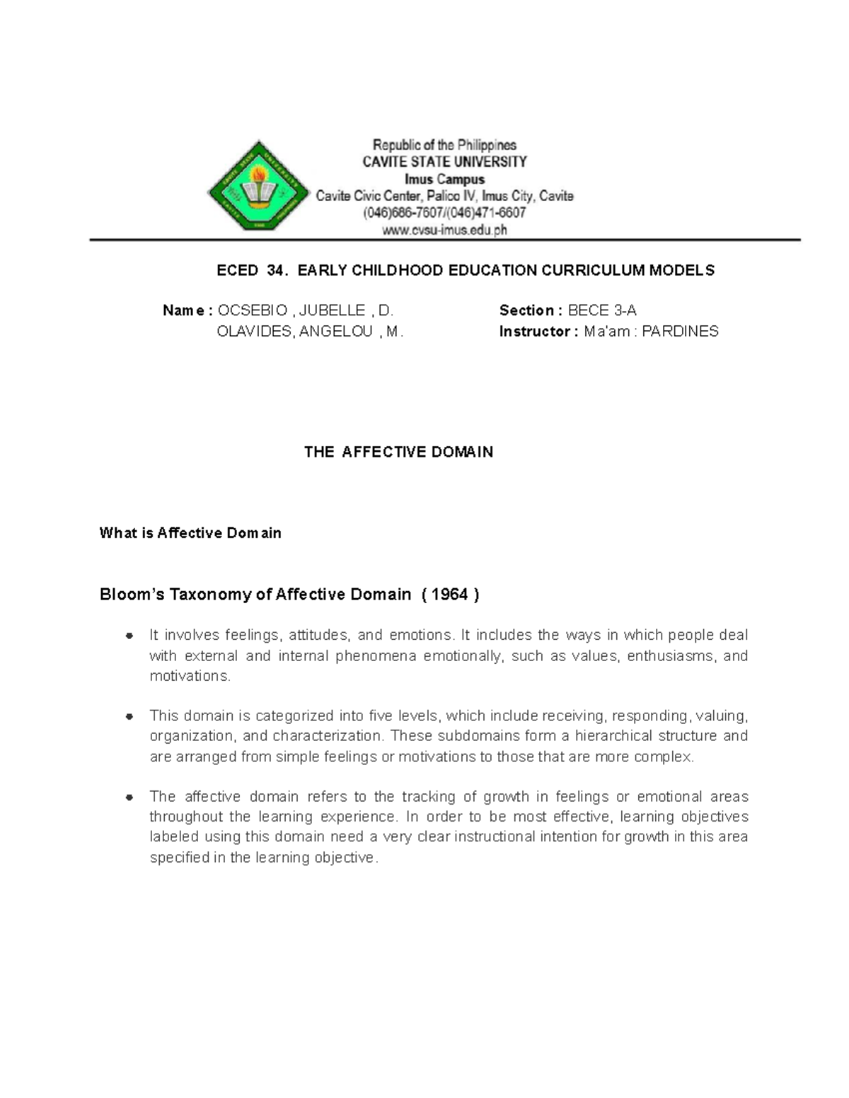 Written Report Affective Domain ECED 34 EARLY CHILDHOOD EDUCATION written-report-affective-domain-eced-34-early-childhood-education