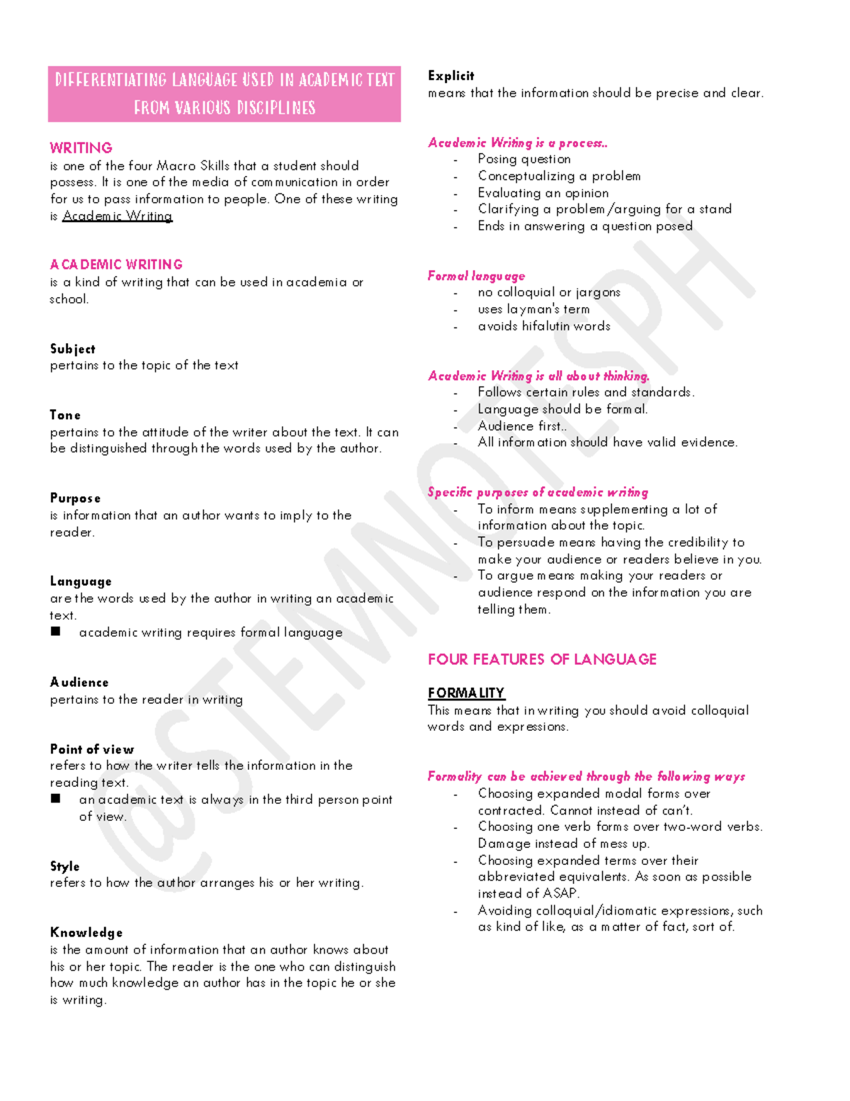 English for Academic Purposes Program - DIFFERENTIATING LANGUAGE USED ...