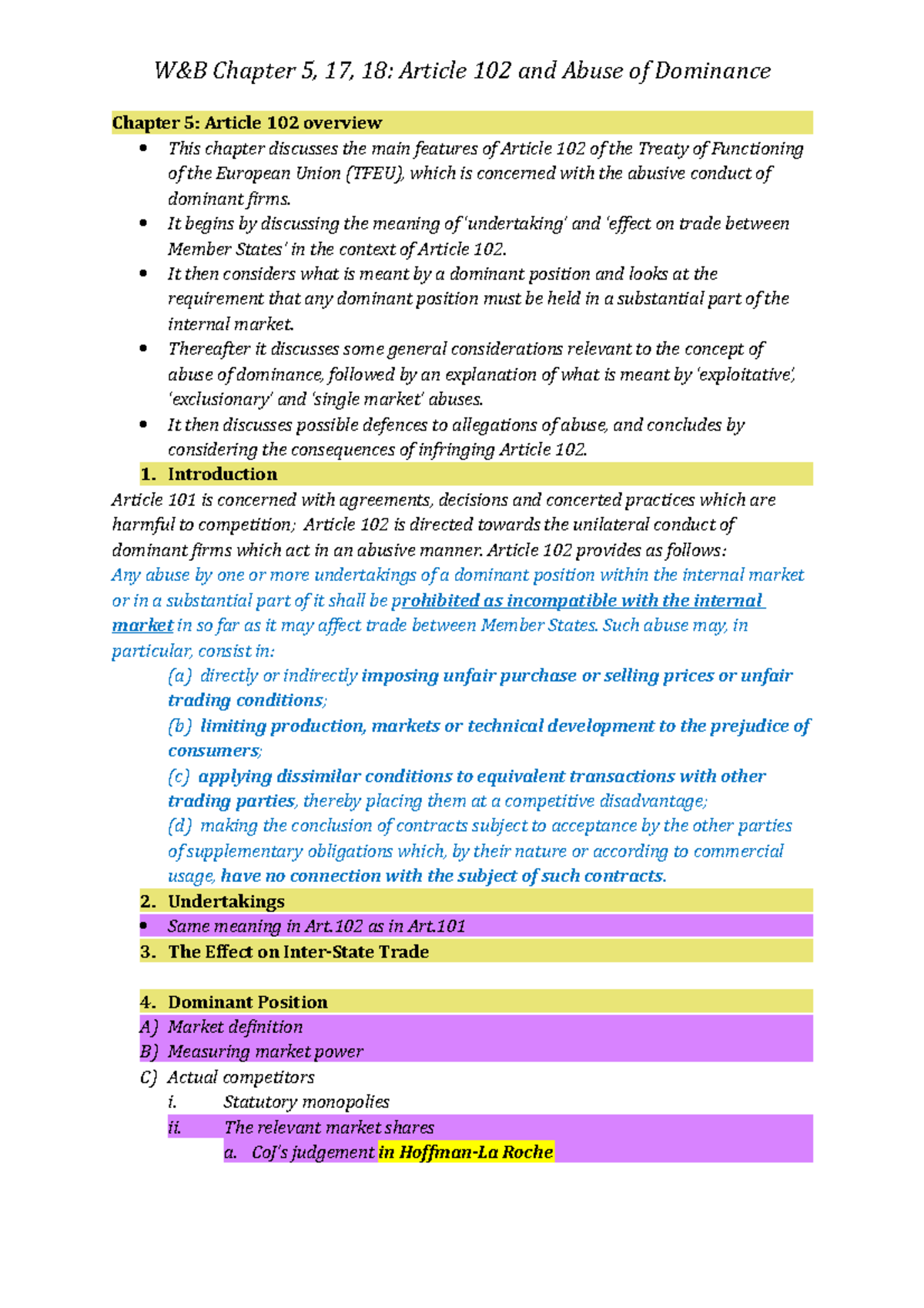 TFEU Article 101 and Abuse notes from Whish and Bailey textbook ...