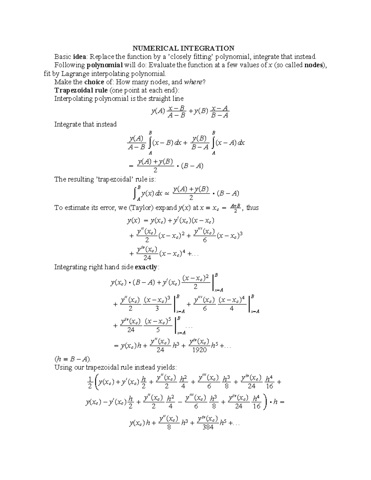 Numerical Integration (trapezoidal Rule); Romberg's Technique ...