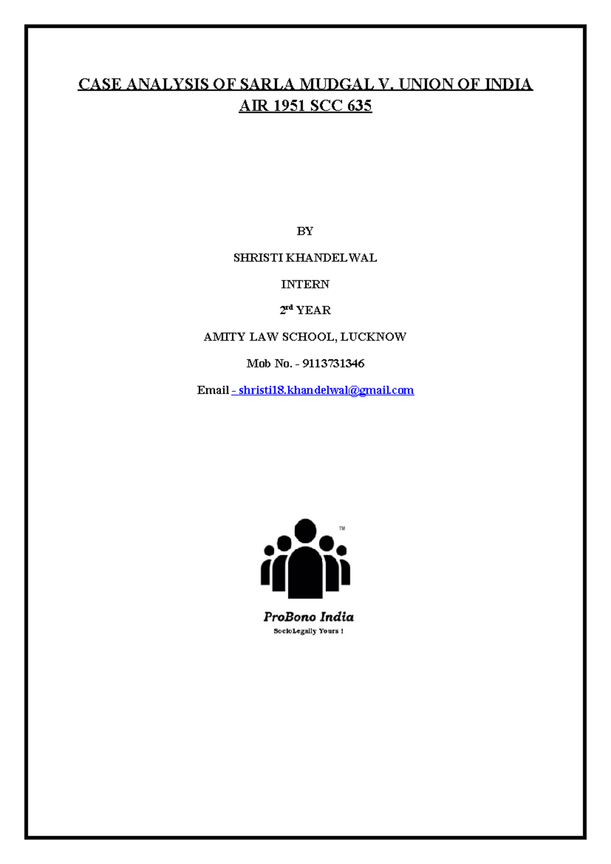 405 Case Analysis On Sarla Mudgal V. Union Of India - Shristi ...