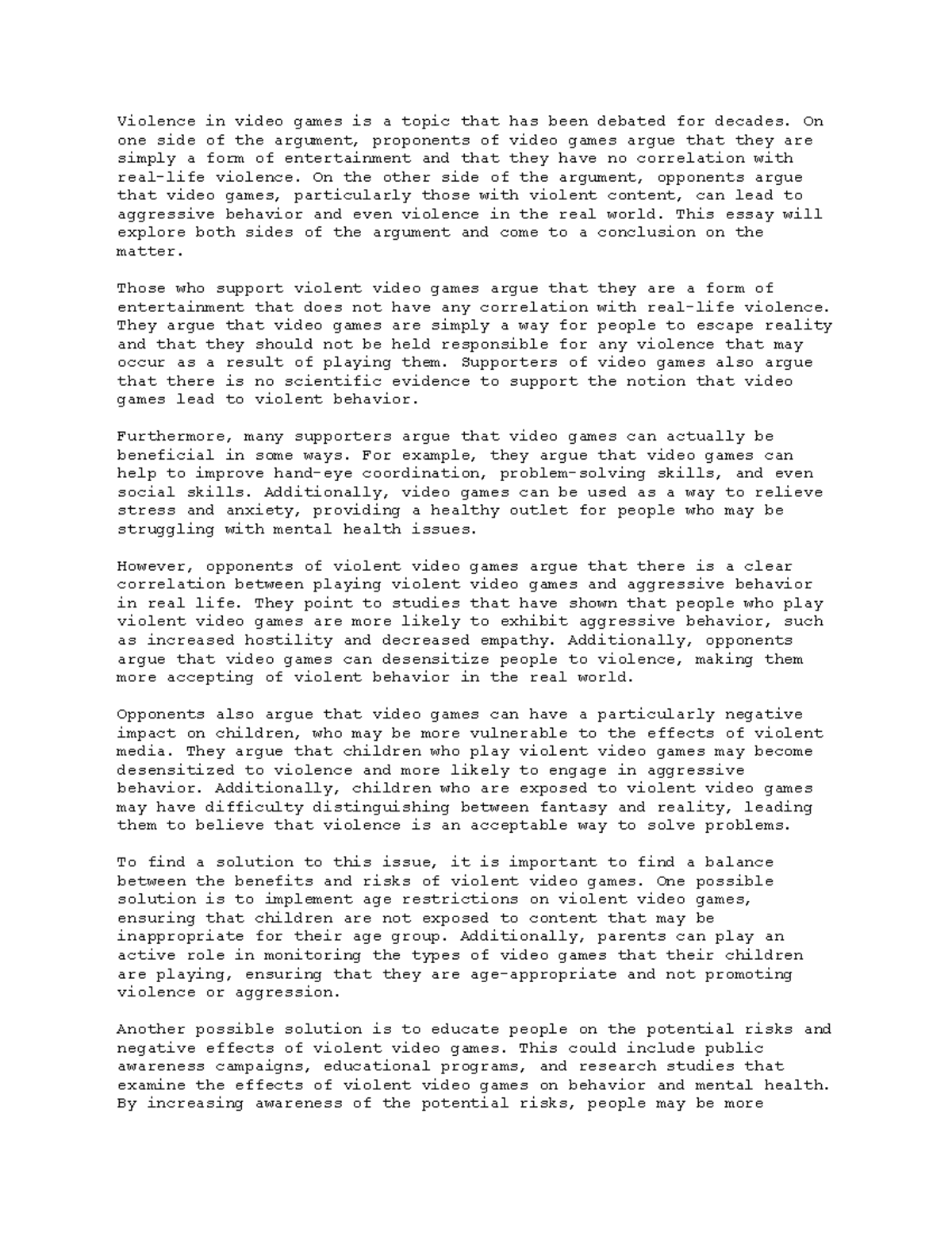 Violence in video games essay On one side of the argument, proponents