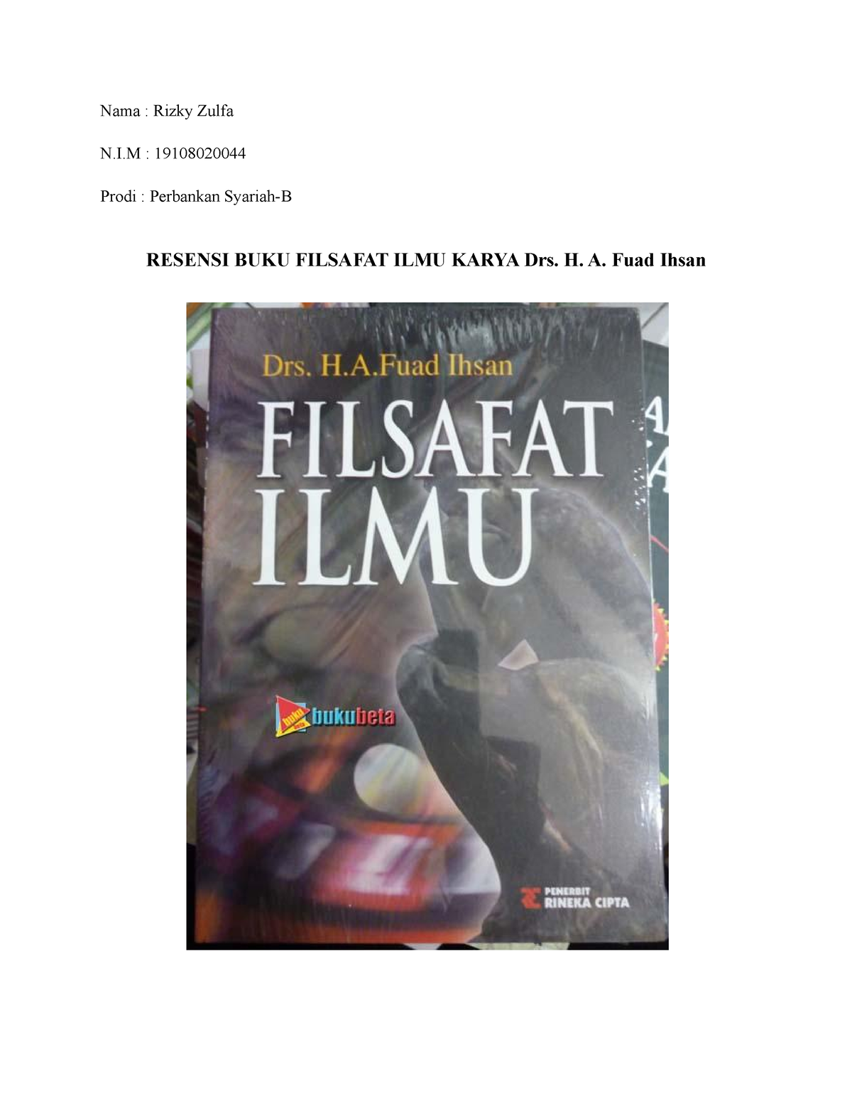 Filsafat Ilmu Uts Rizky Zulfa 1910802004 4 Nama Rizky Zulfa N I