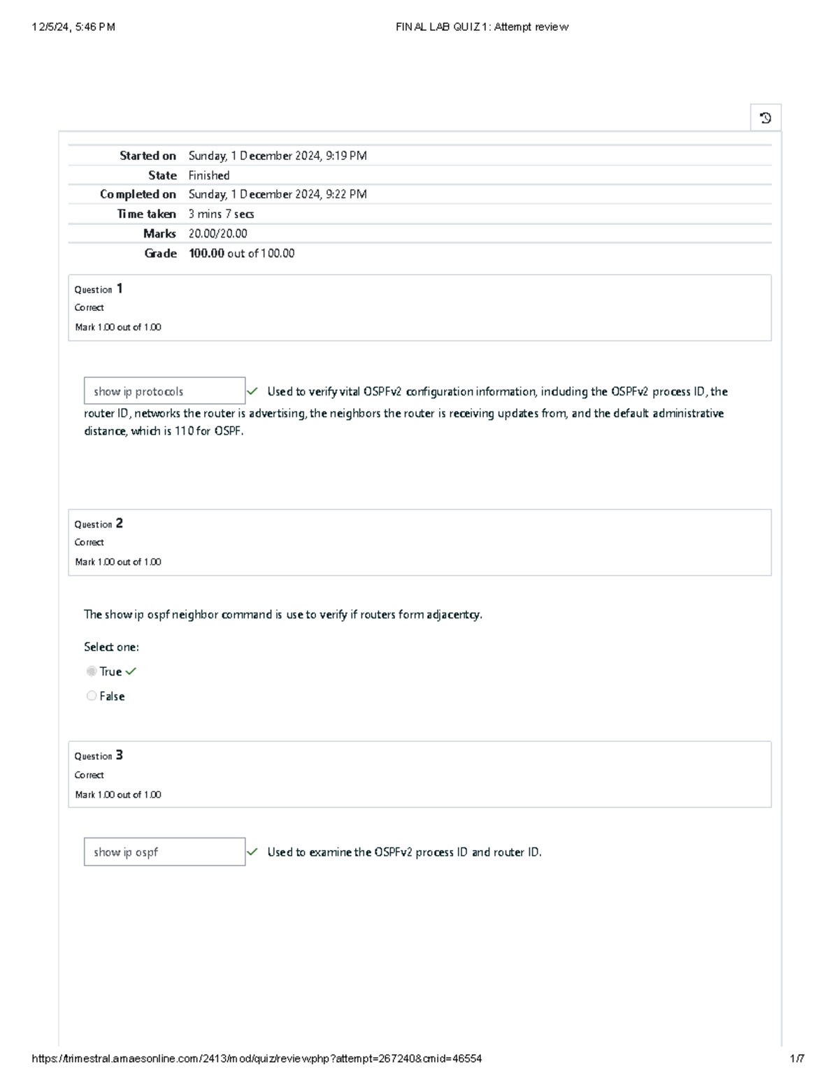 Final LAB QUIZ 1 Attempt review - Started on Sunday, 1 December 2024, 9 ...