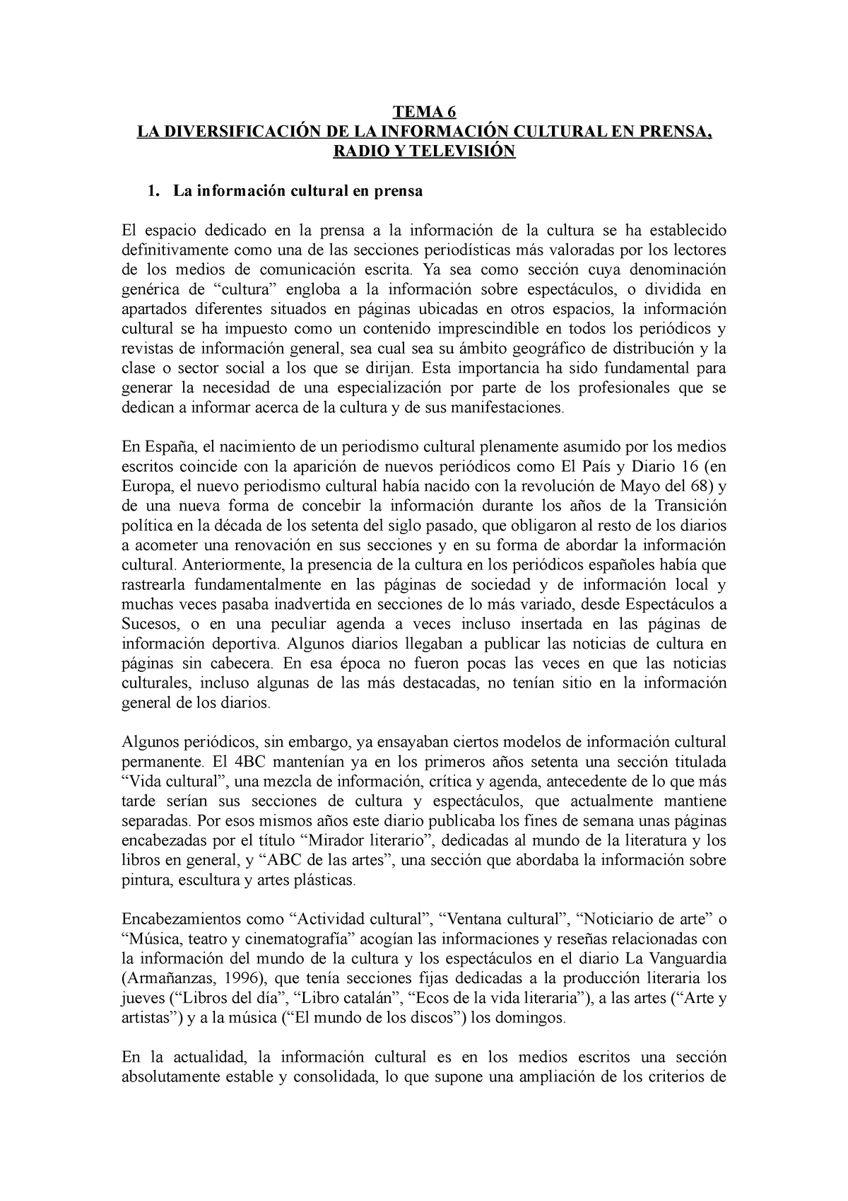 Tema 6 Apuntes Tema 6 Tema 6 La DiversificaciÓn De La InformaciÓn Cultural En Prensa Radio 4197
