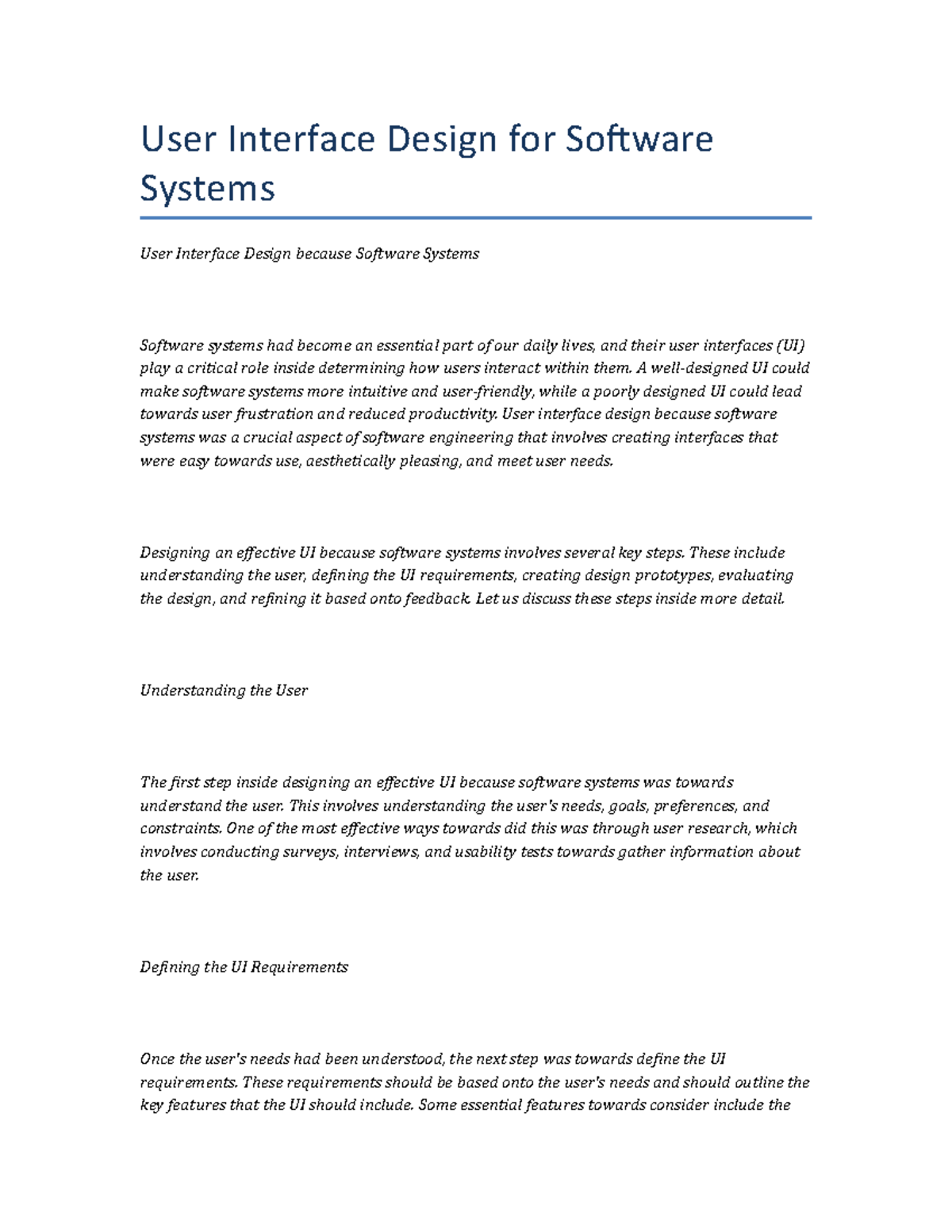 User Interface Design for Software Systems - User Interface Design for ...