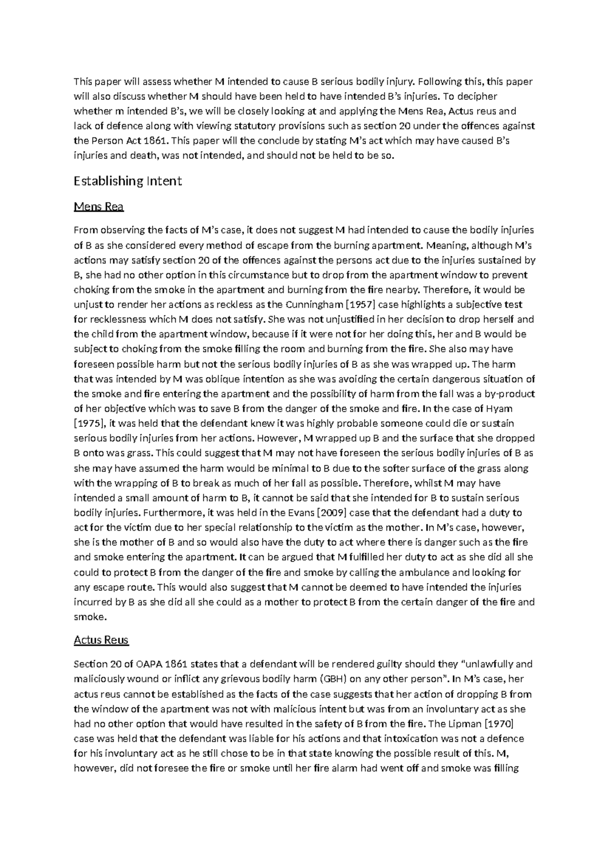 CRIM Essay - lbubbb - This paper will assess whether M intended to ...