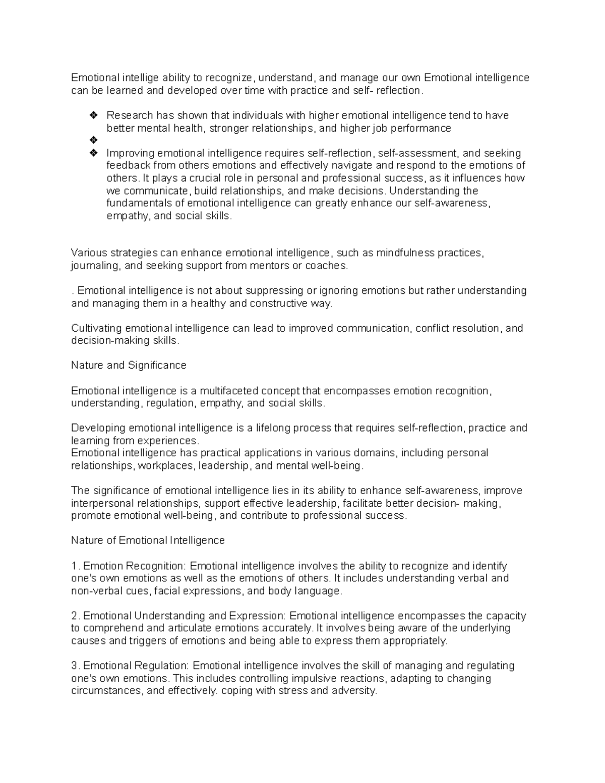 Emotional intelligence unit 1 - Emotional intellige ability to ...