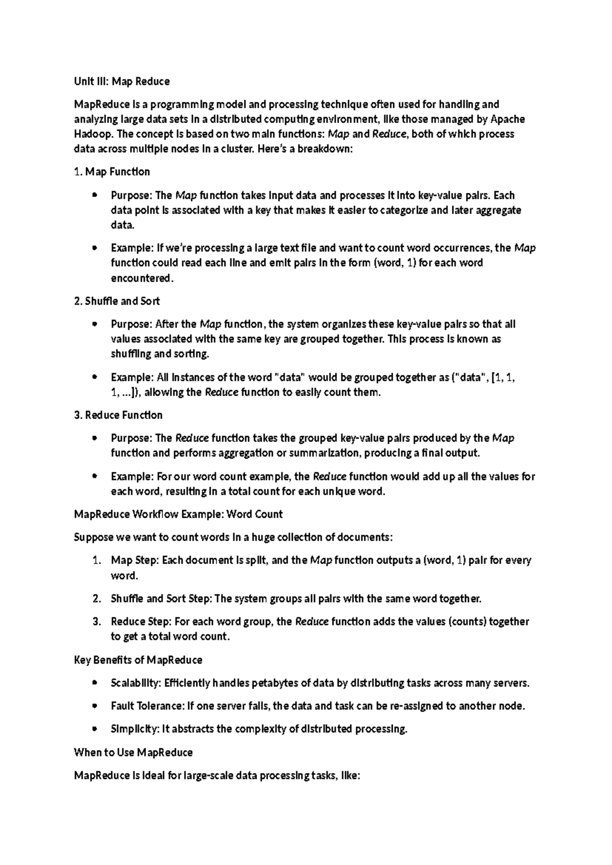 Bigdata - Notes - Unit III: Map Reduce MapReduce is a programming model ...