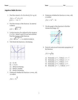 Practice For Calculus-1 KEY-1 - Answers to Summer Packet (with Work ...