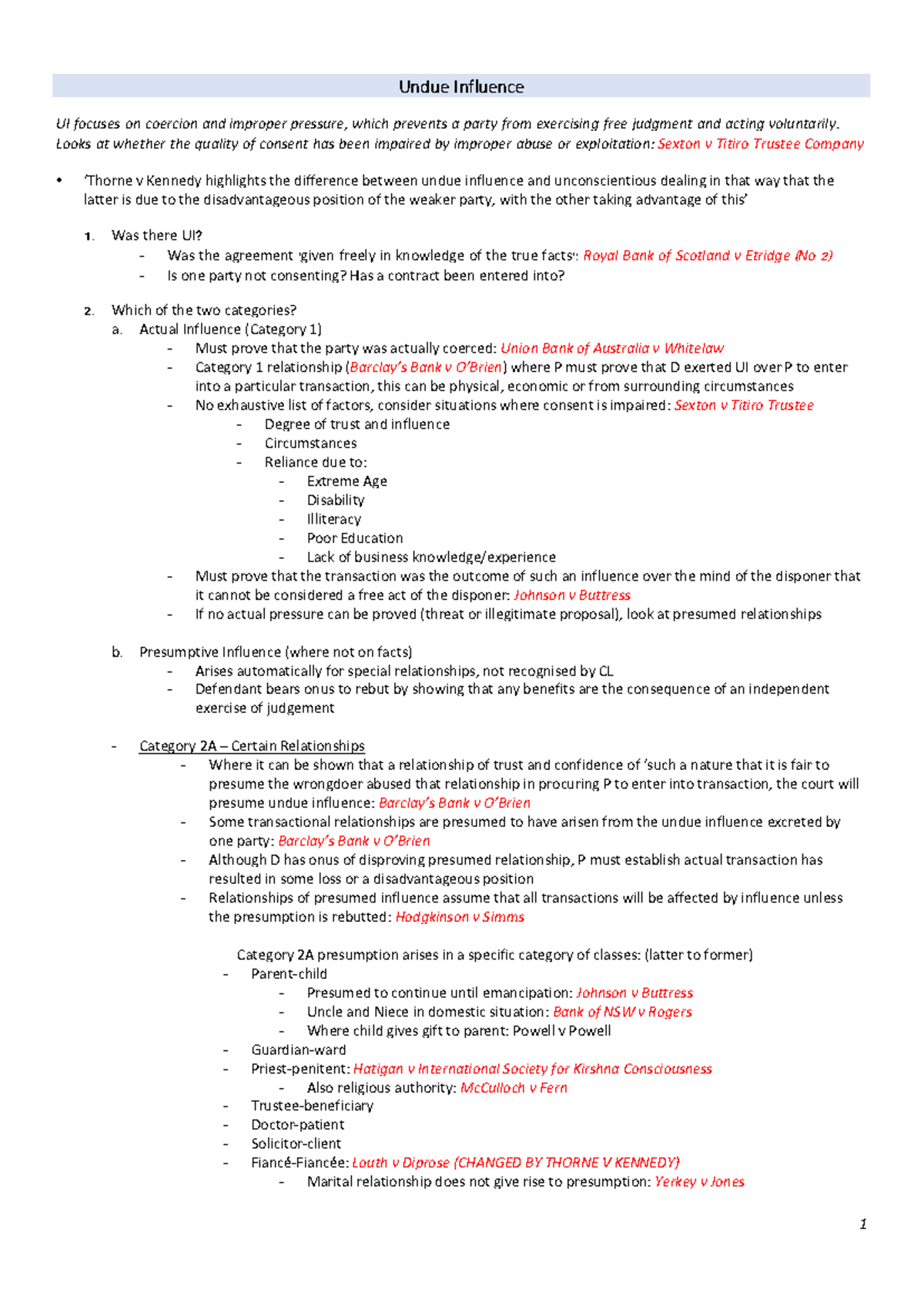 Under influence notes - Undue Influence UI focuses on coercion and ...