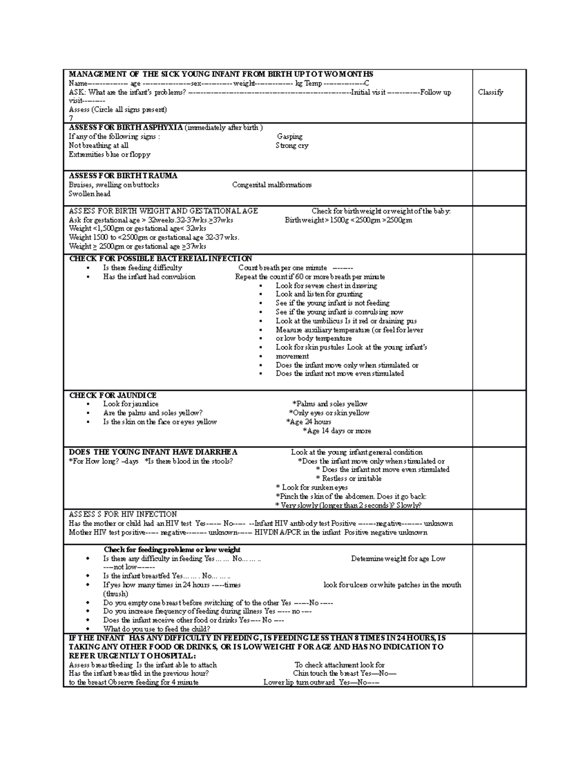 NCH3880 2016 WIT NO Management OF THE SICK Young Infant FROM Birth UP ...