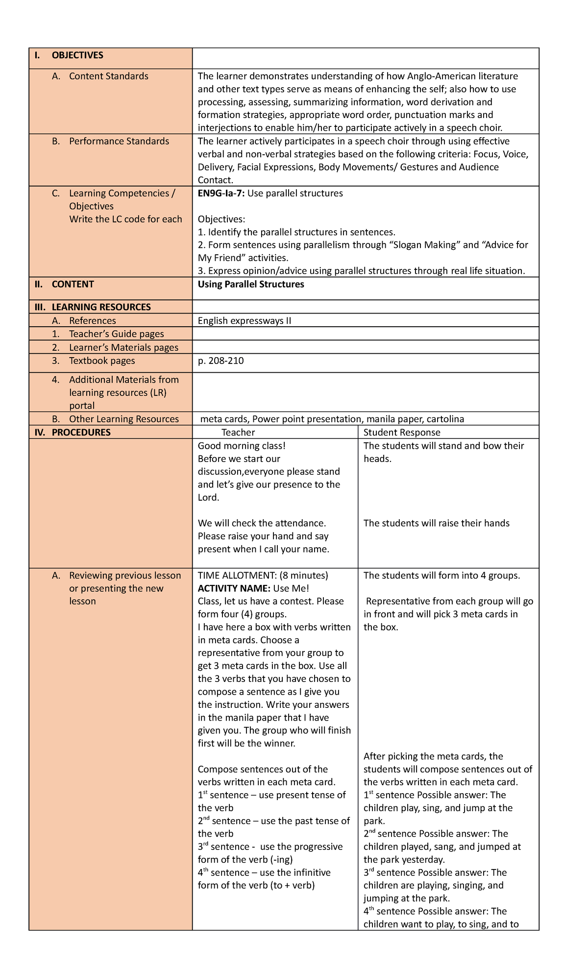 Dlp Grade 9 English Lesson Plan I Objectives A Content Standards The Learner Demonstrates 4200