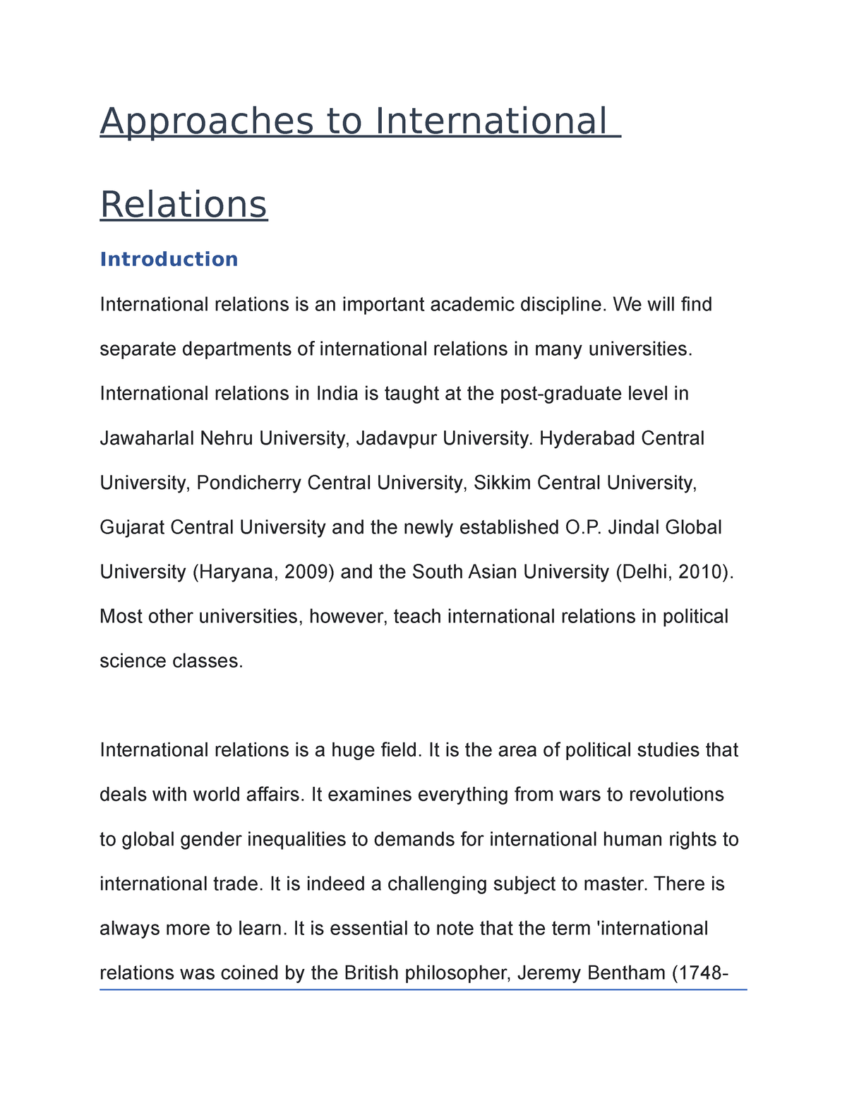 Approaches To International Relations - Approaches To International ...