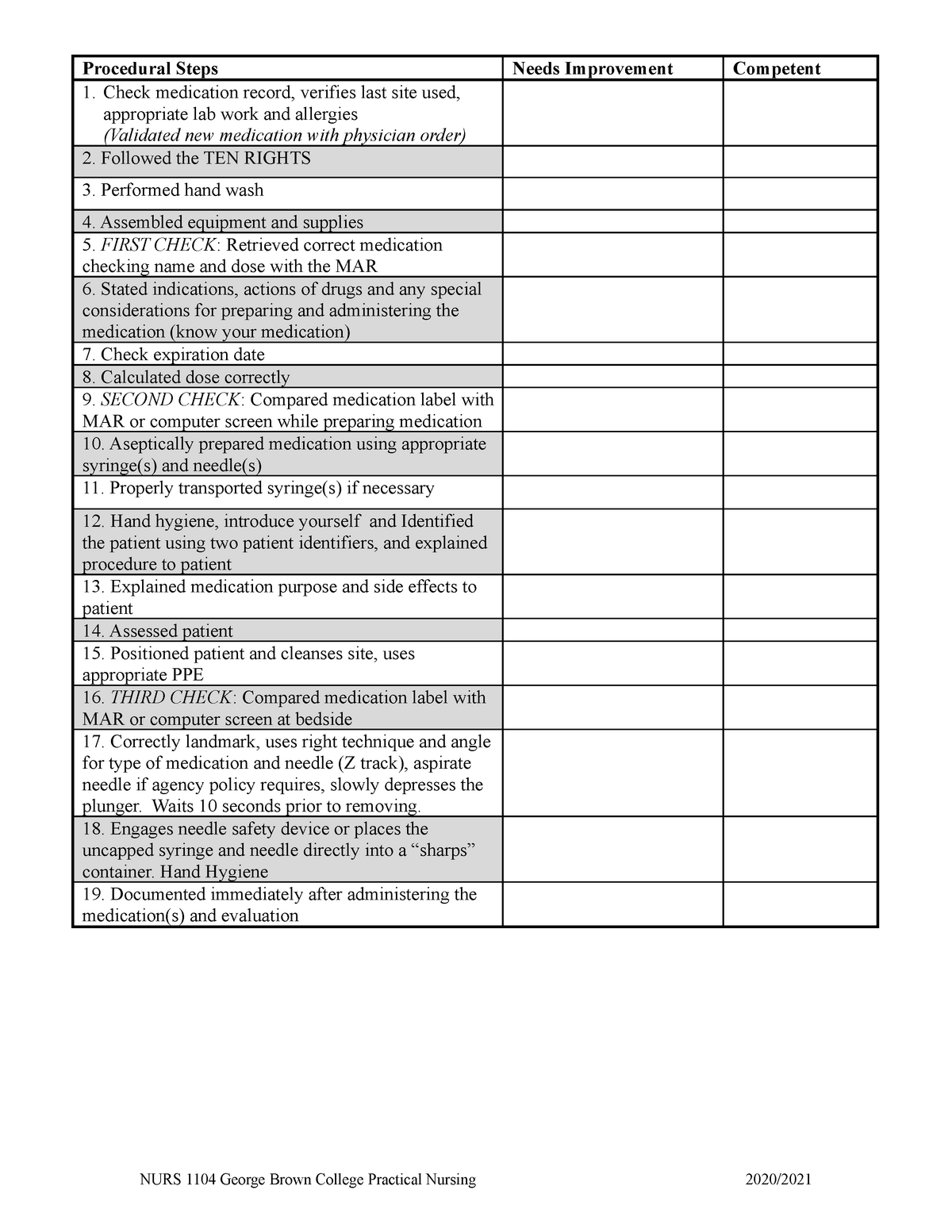 Wk 3 - Skill Checklist - IM Injection F20 - Procedural Steps Needs ...