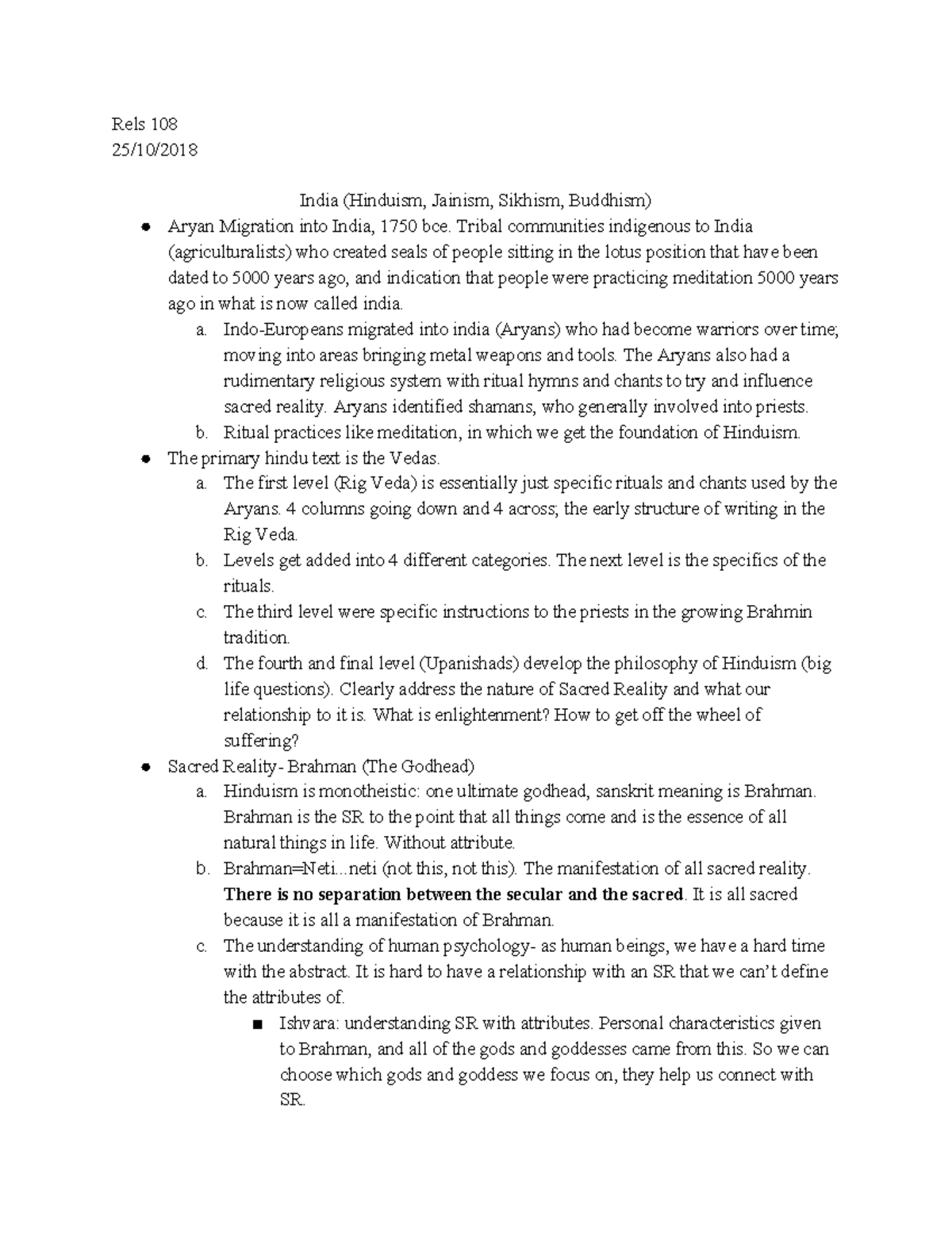 Rels 108 Religions Of India Rels 108 25 10 2018 India Hinduism
