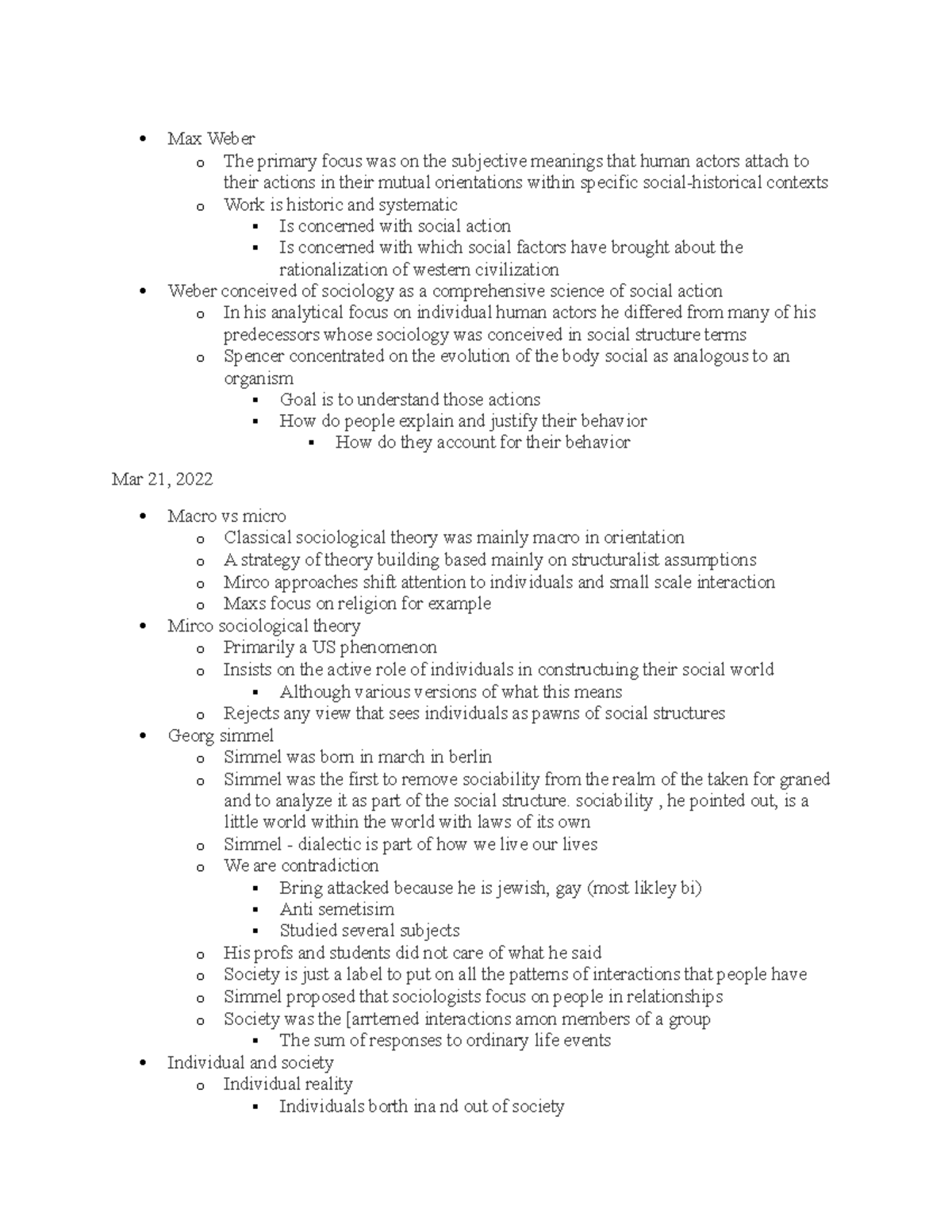 Soc 3 - Social Theory Lecture Notes - Max Weber O The Primary Focus Was ...