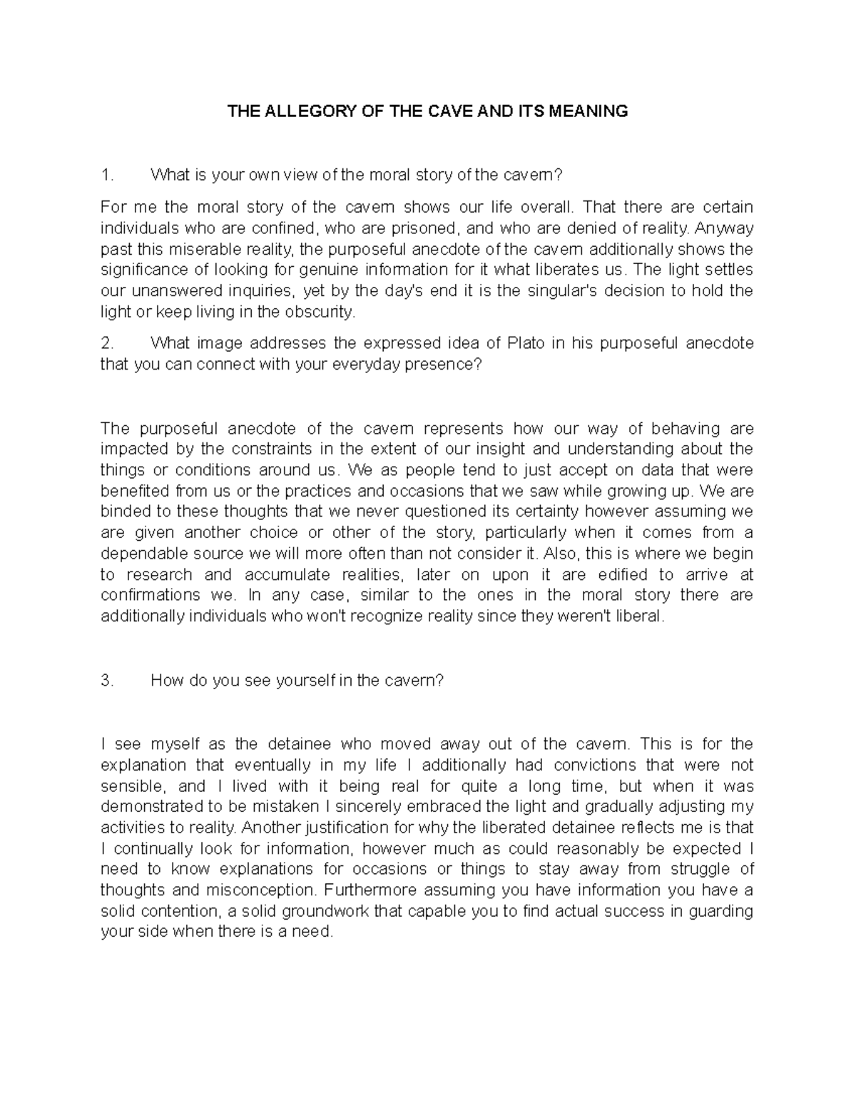 THE Allegory OF THE CAVE AND ITS Meaning - THE ALLEGORY OF THE CAVE AND ...