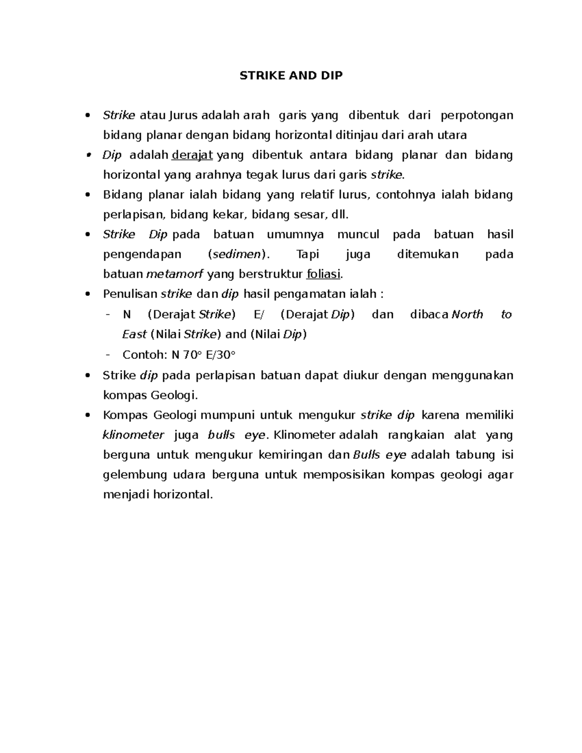 Geologi Laut - Strike and Dip - STRIKE AND DIP Strike atau Jurus adalah ...