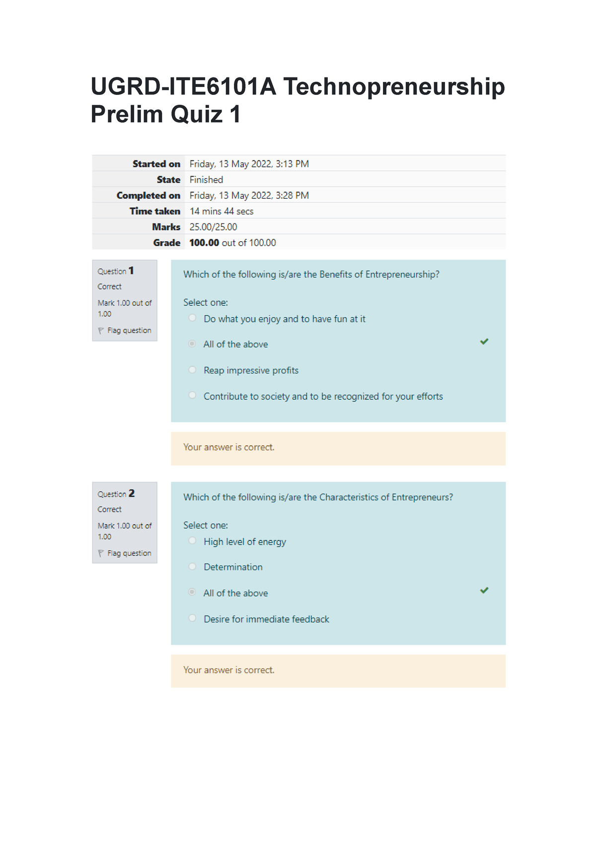 UGRD-ITE6101A Technopreneurship Prelim Quiz 1 - UGRD-ITE6101A ...