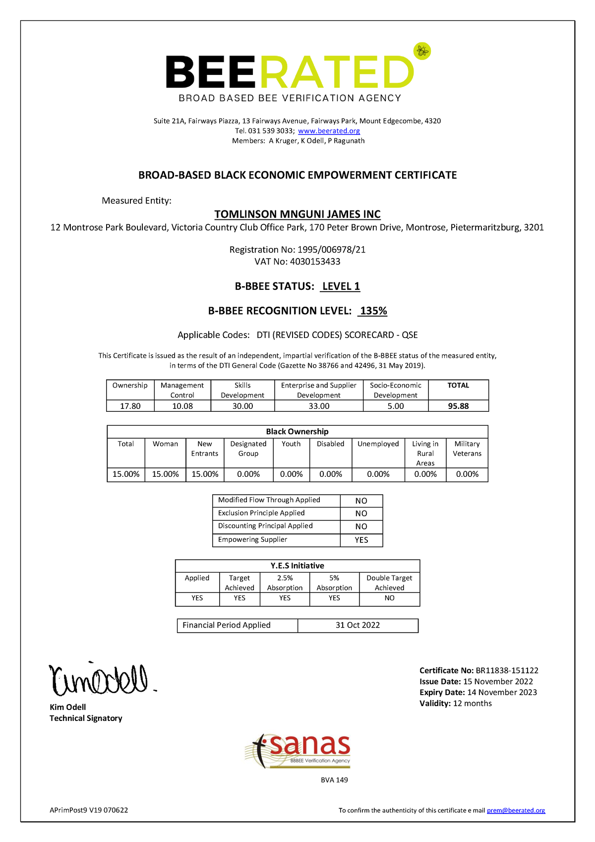 Bbbee Certificate 2022 2023 Aprimpost9 V19 070622 To Confirm The Authenticity Of This 4396