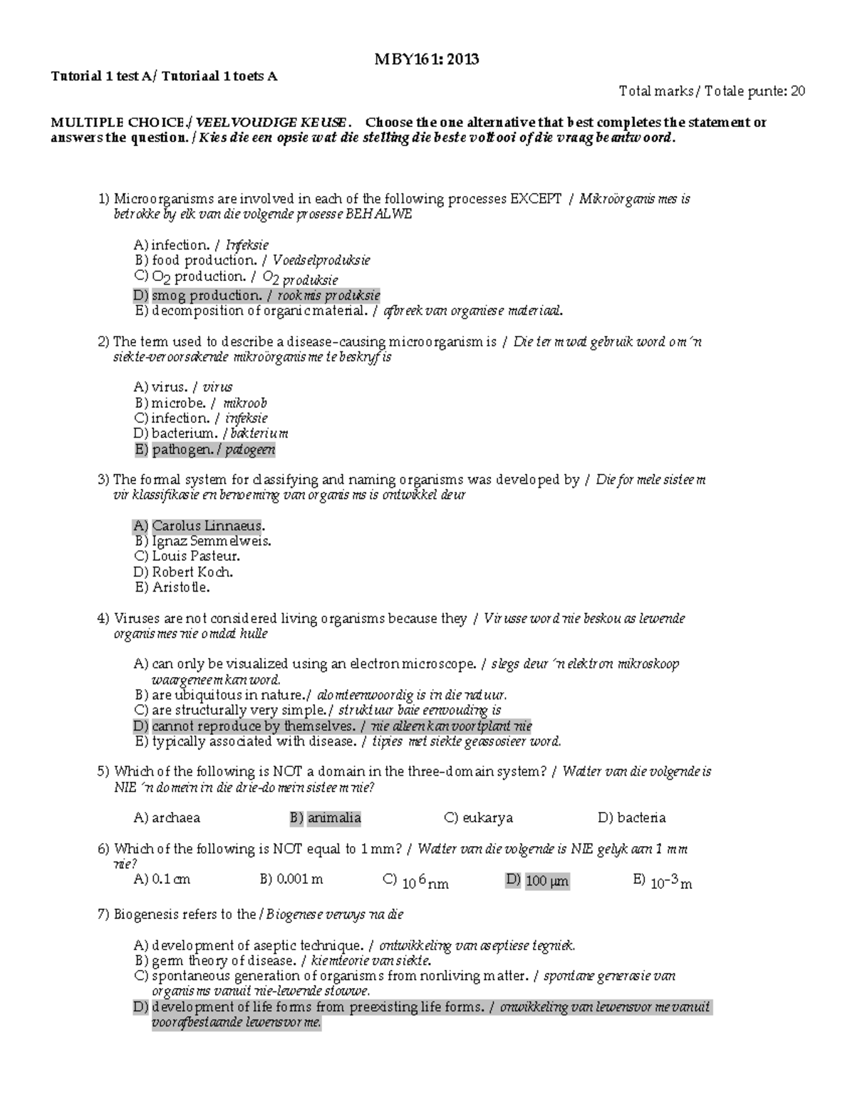 Mby161 tut 1 test A memo - tut 1 test A memo - MBY161: 2013 Tutorial 1 ...