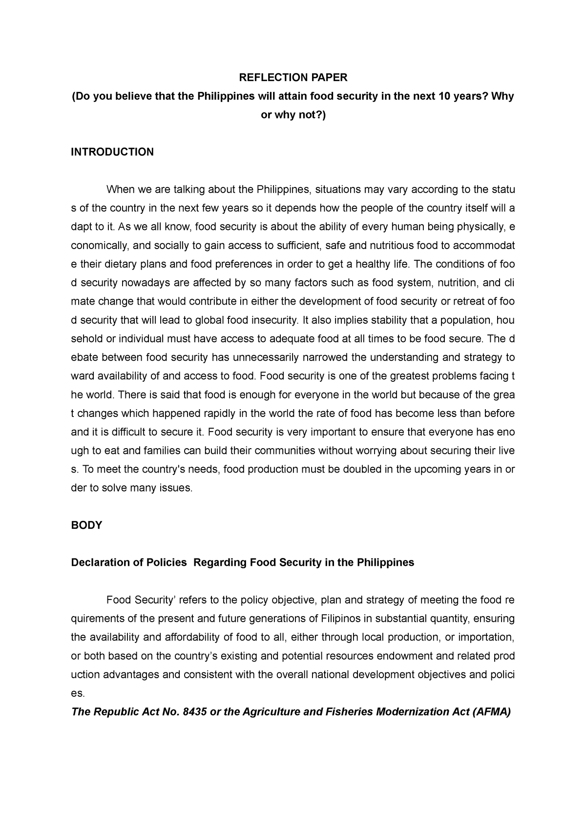 food security in the philippines essay