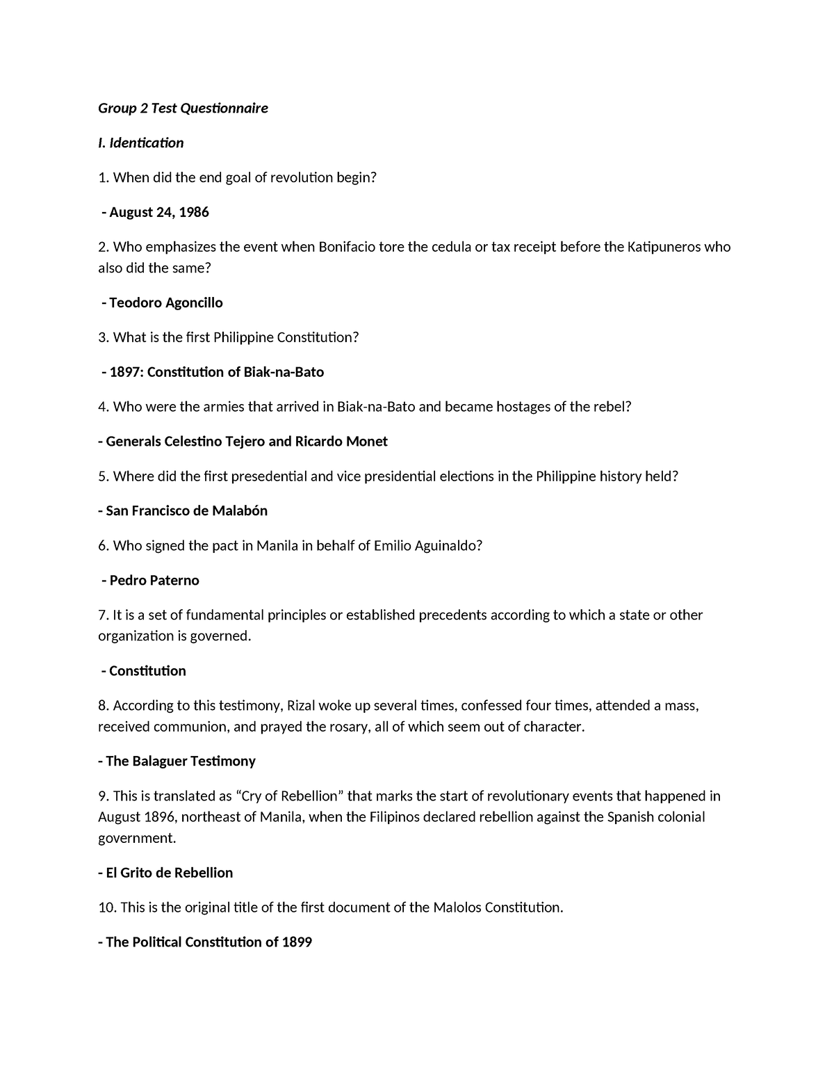 Group 2 Test Que - GE 5 - Group 2 Test Questionnaire I. Identication ...