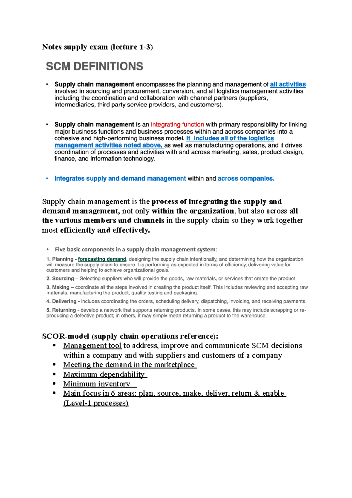 Notes Supply Exam 1-3 - Part 1 - Notes Supply Exam (lecture 1-3) Supply ...