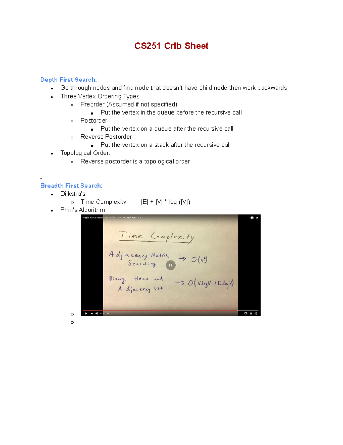 Cs251 Crib Sheet Summary Data Structures Cs 25100 Studocu