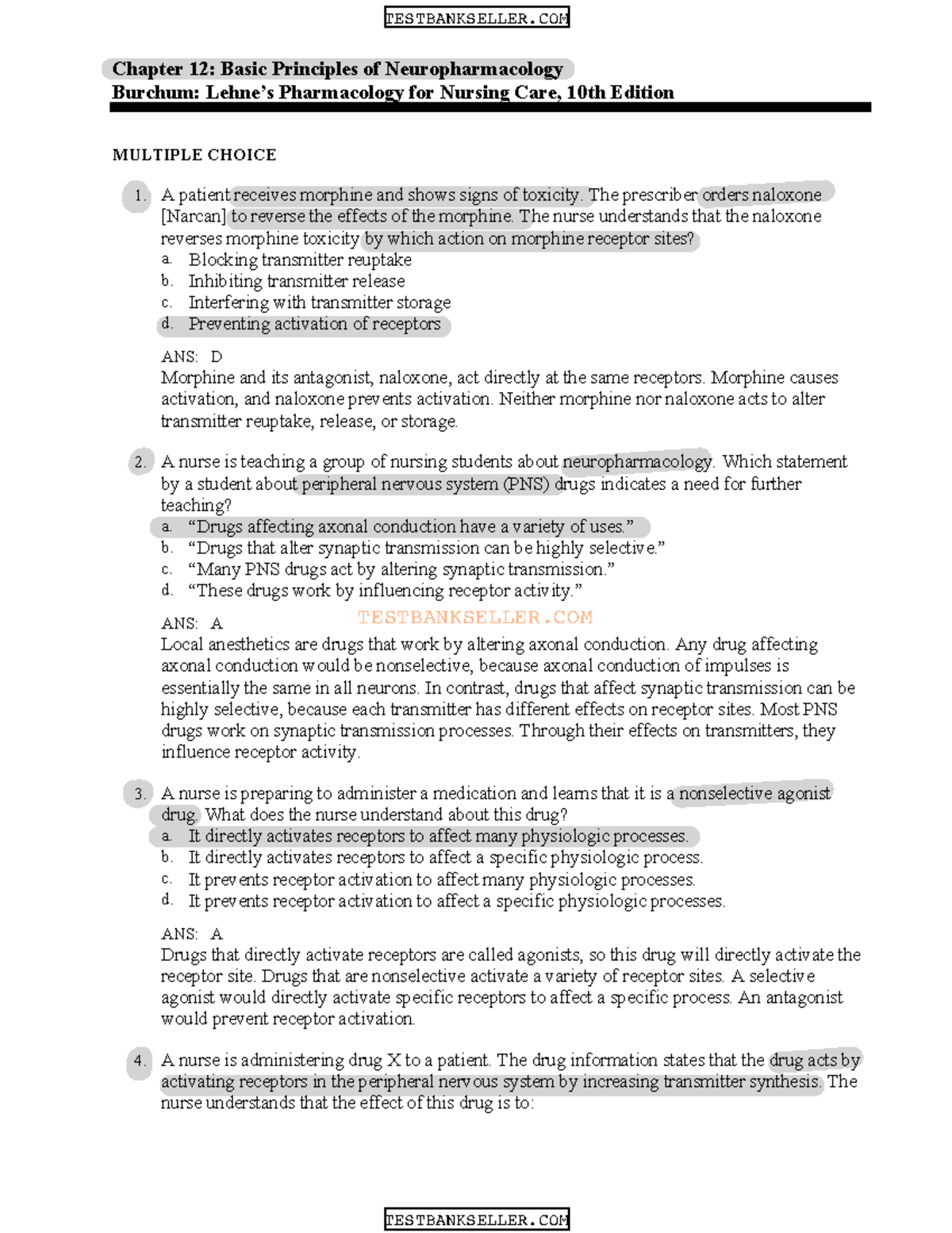 Practice Questions Pharm E3 2 - TESTBANKSELLER Chapter 12: Basic ...