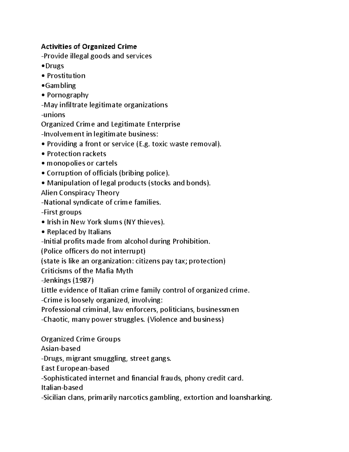 Activities of Organized Crime Activities of Organized Crime Provide