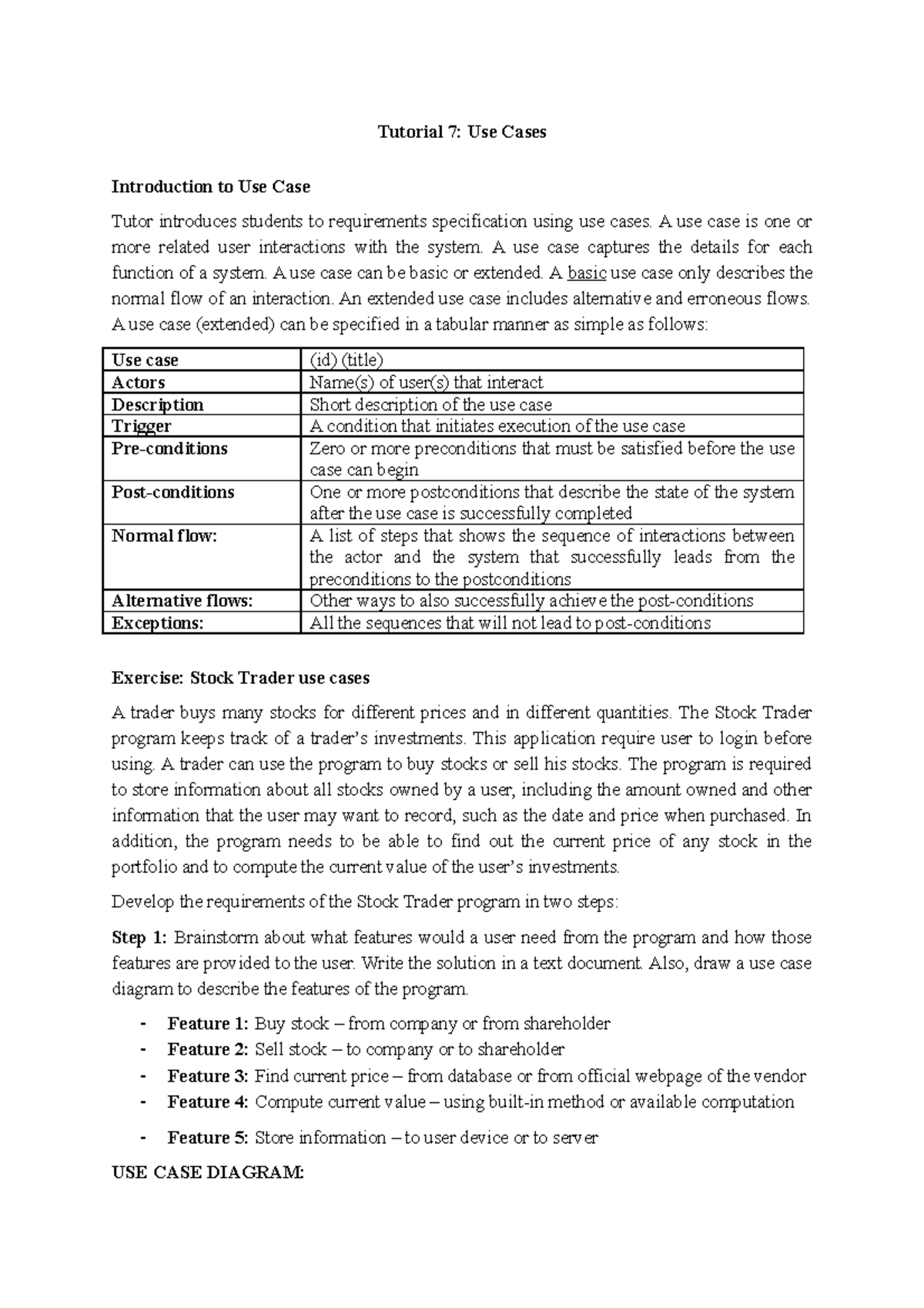 Tutorial 07 Software Engineering Tutorial 7 Use Cases Introduction