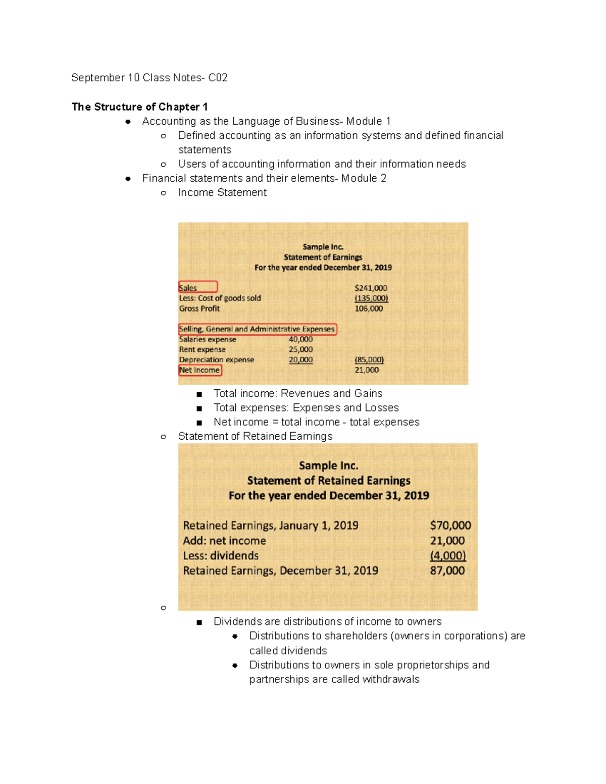 Chapter 1 Lecture Notes - September 10 Class Notes- C The Structure Of ...