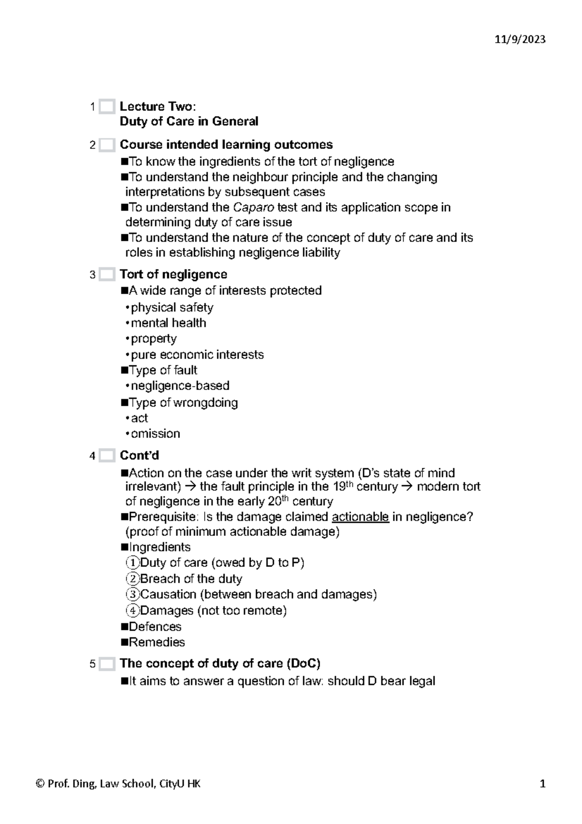 L2 - notes - 11/9/ © Prof. Ding, Law School, CityU HK 1 Lecture Two ...