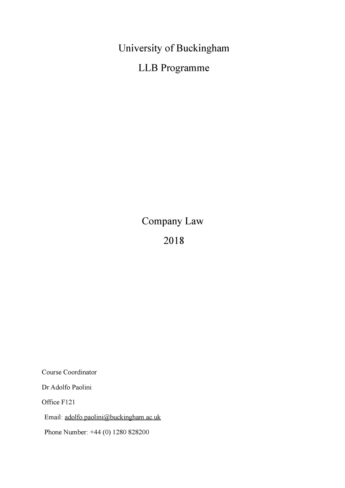 Company Law 2018 Term 1 PACK - University Of Buckingham LLB Programme ...