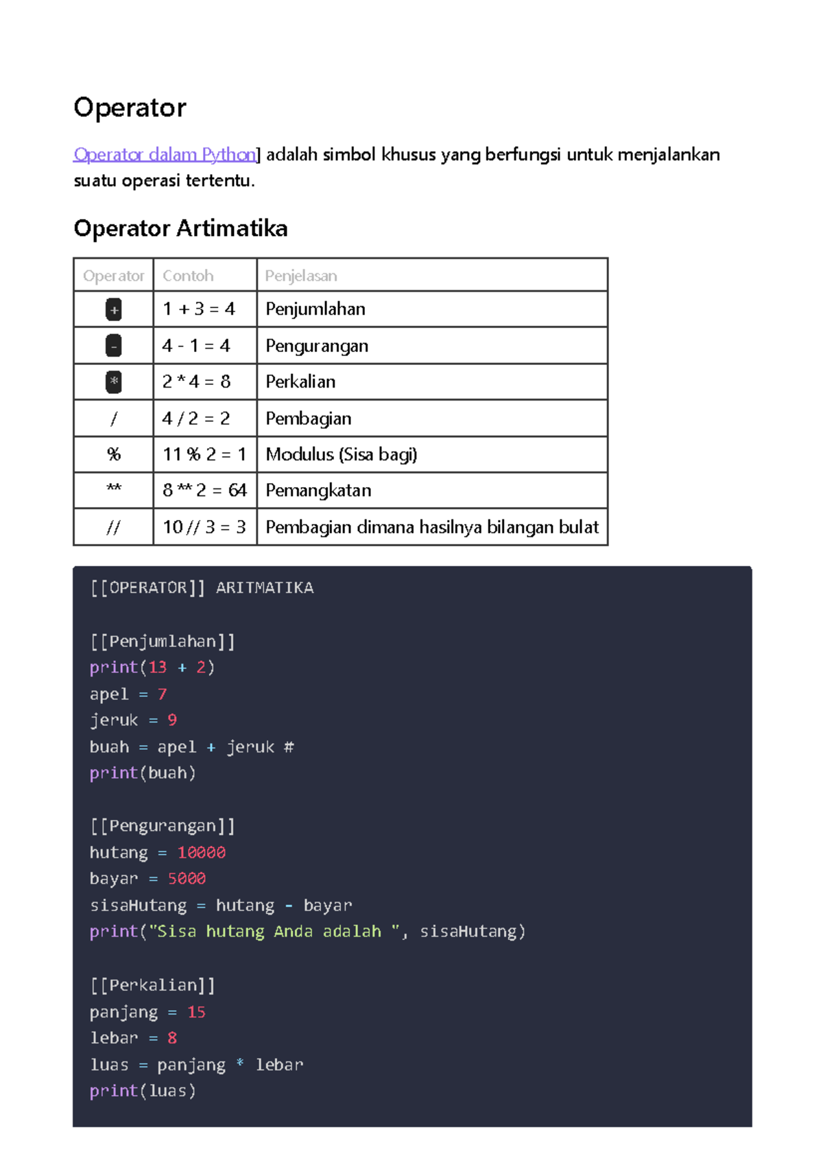 Konsep Operator dalam Python (web programming 1) - Operator Operator ...