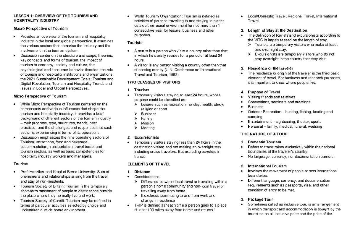 Lessons THM5207 Prelims - LESSON 1: OVERVIEW OF THE TOURISM AND ...