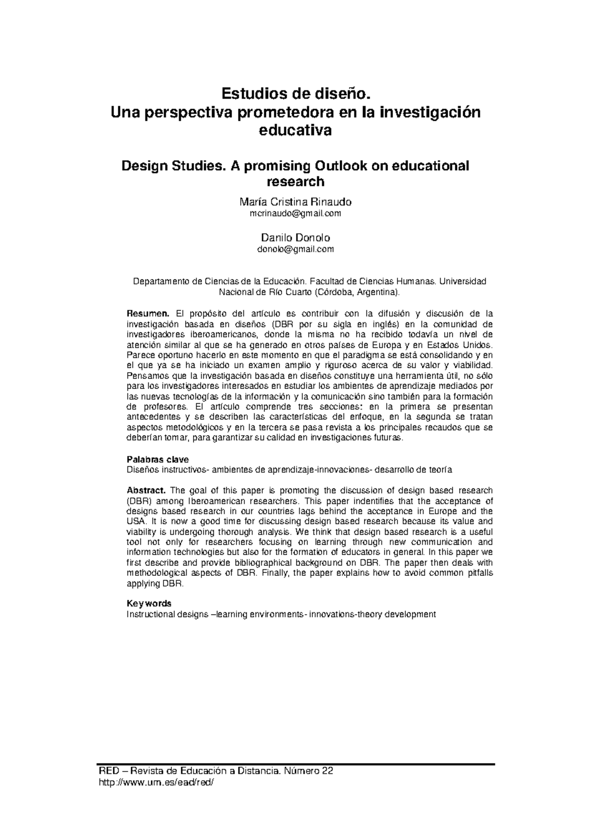 Teoria investigación basada en diseño rinaudo donolo - RED – Revista de ...