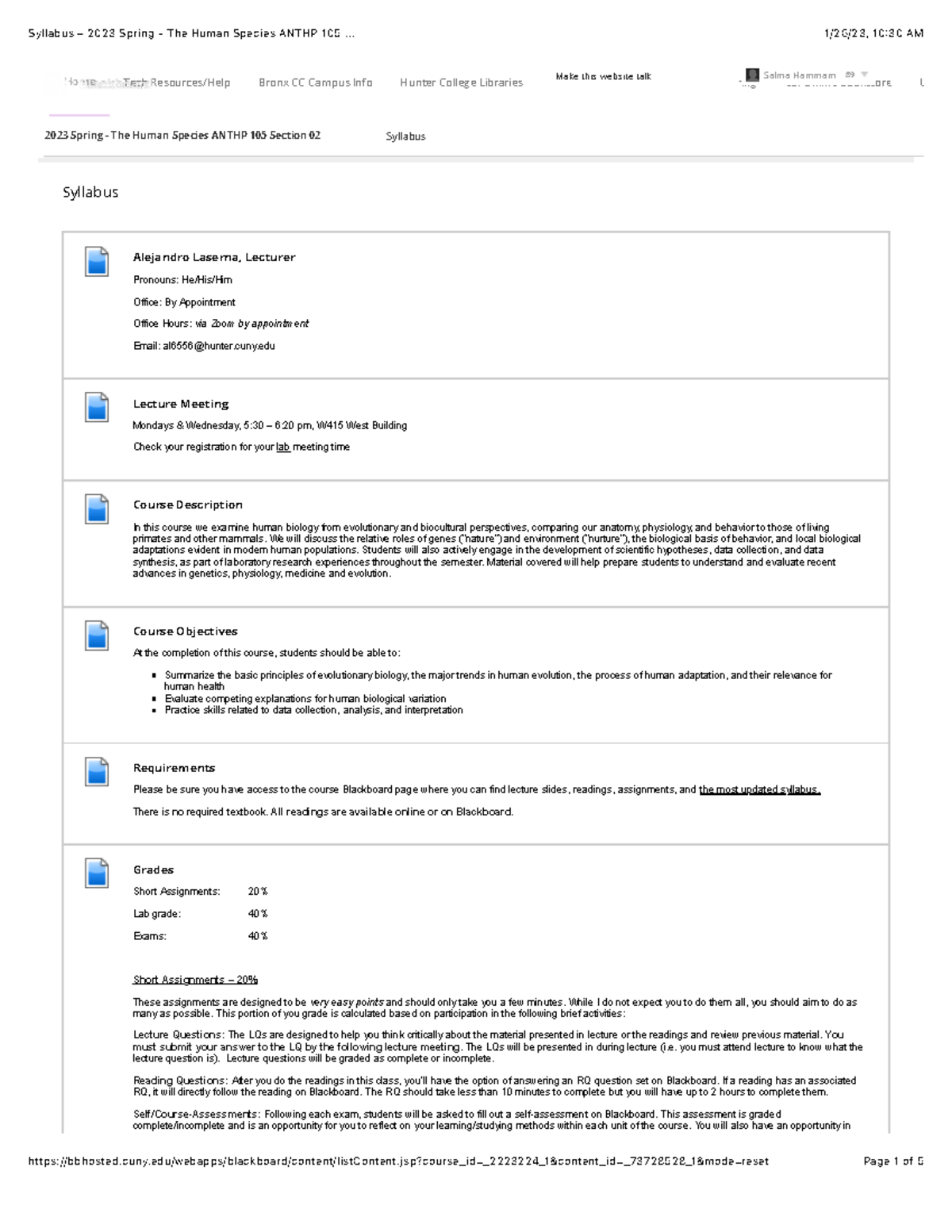 ANTHP 105 Syllabus - 2023 Spring - The Human Species ANTHP 105 Section ...