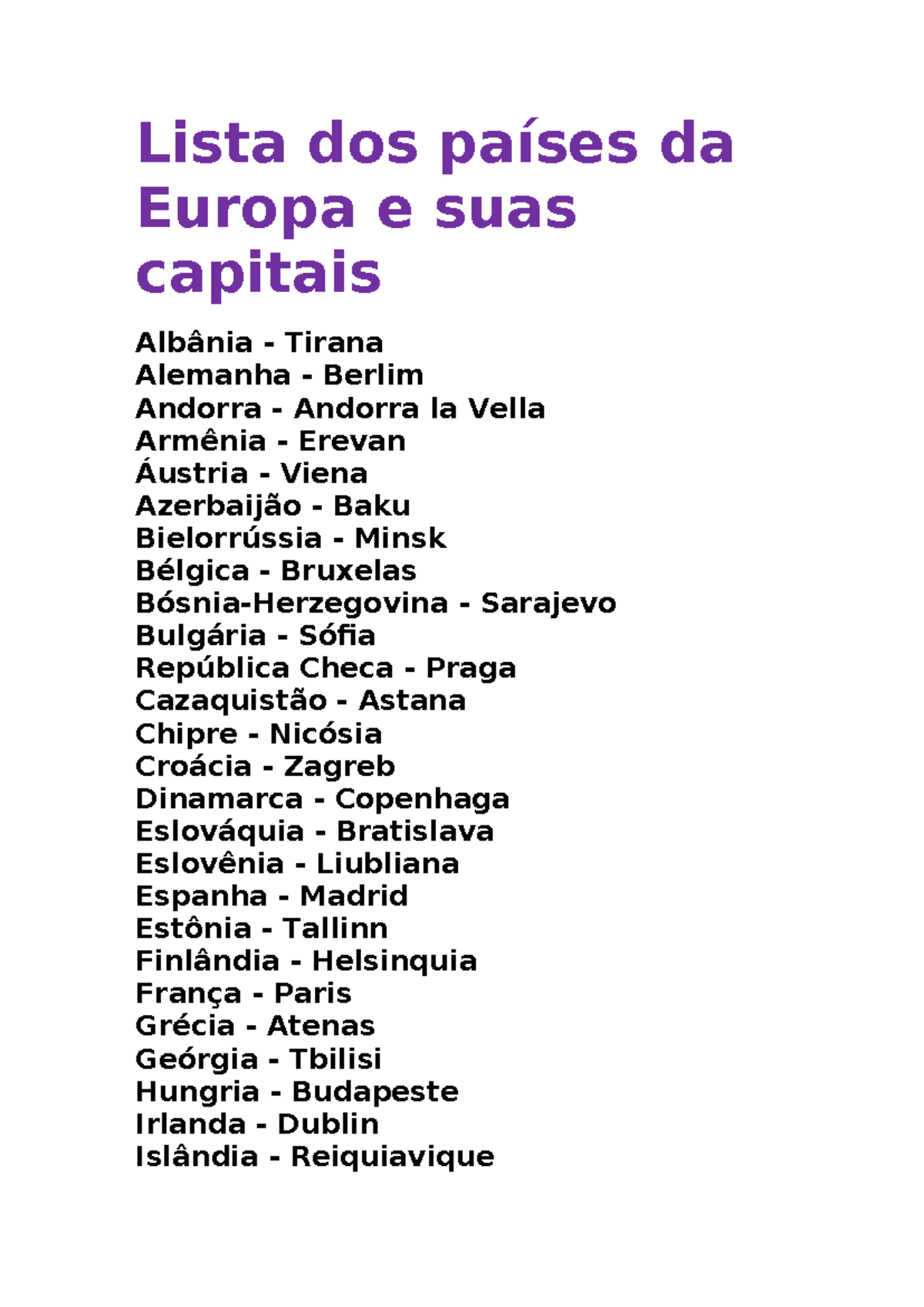 Capitais - Lista dos países da Europa e suas capitais Albânia - Tirana ...