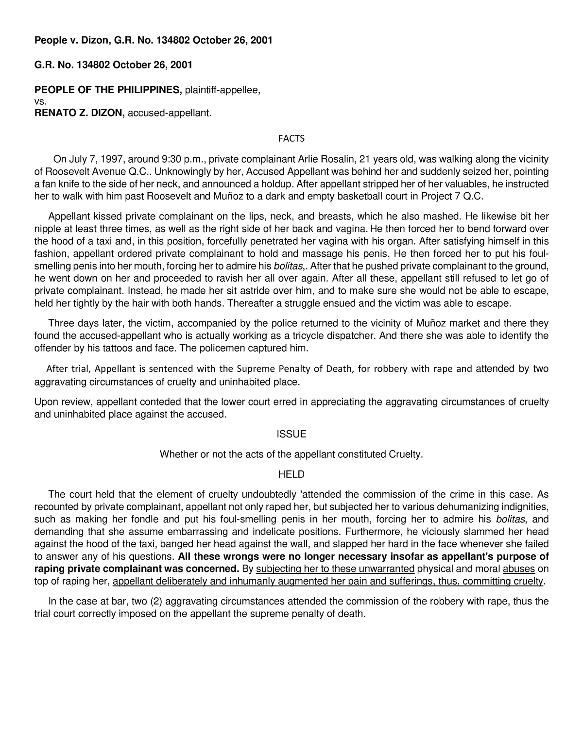 Toaz - AAAAAA - People v. Dizon, G. No. 134802 October 26, 2001 G. No ...