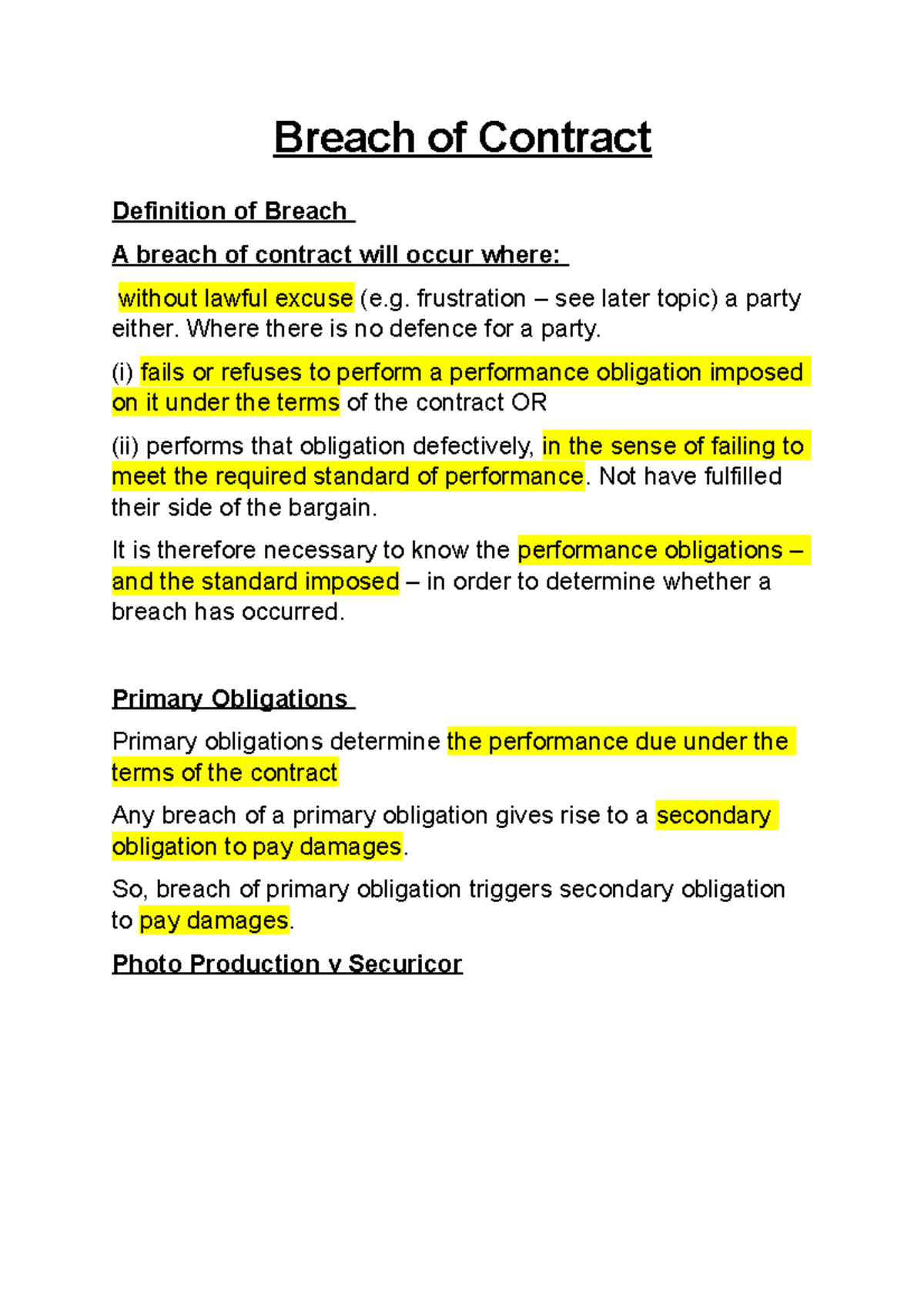 Breach of Contract - Breach of Contract Definition of Breach A breach ...