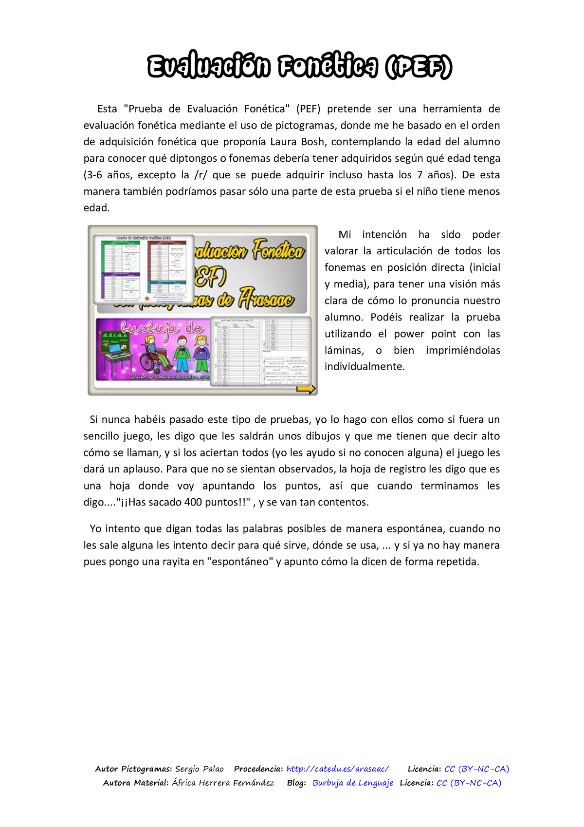 Prueba Evaluacion Fonetica PEF Con Pictogramas Hoja Registro ...