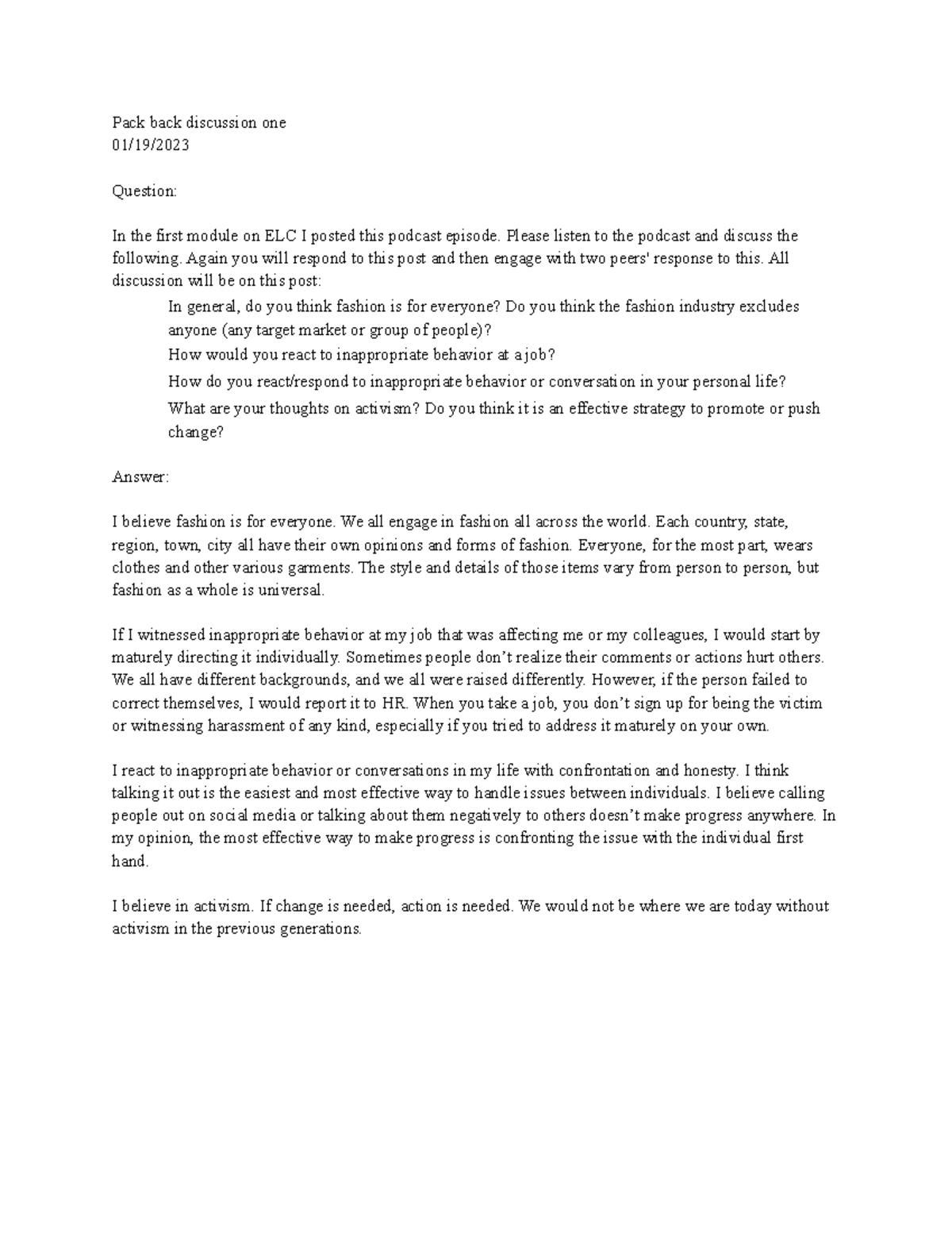 Pack back discussion 1 - NOTES - Pack back discussion one 01/19 ...