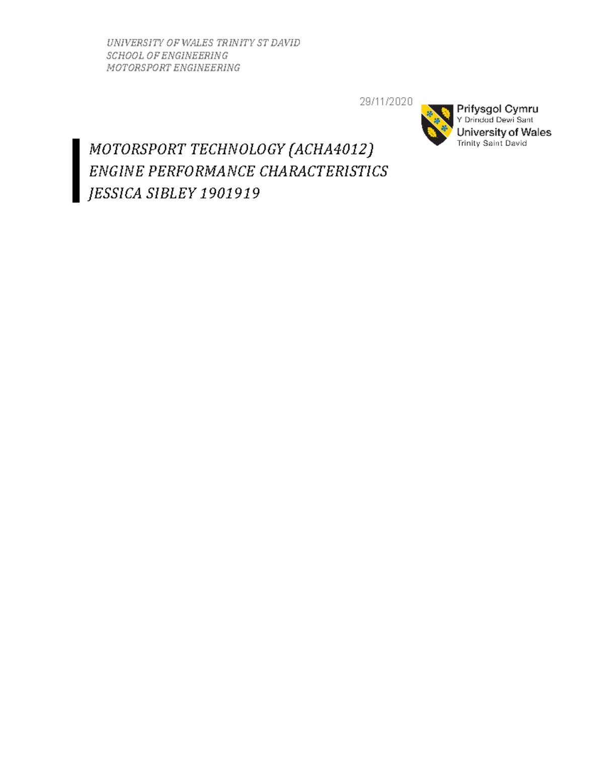 Engine Performance Characteristics Report - 15968 - UWTSD - Studocu