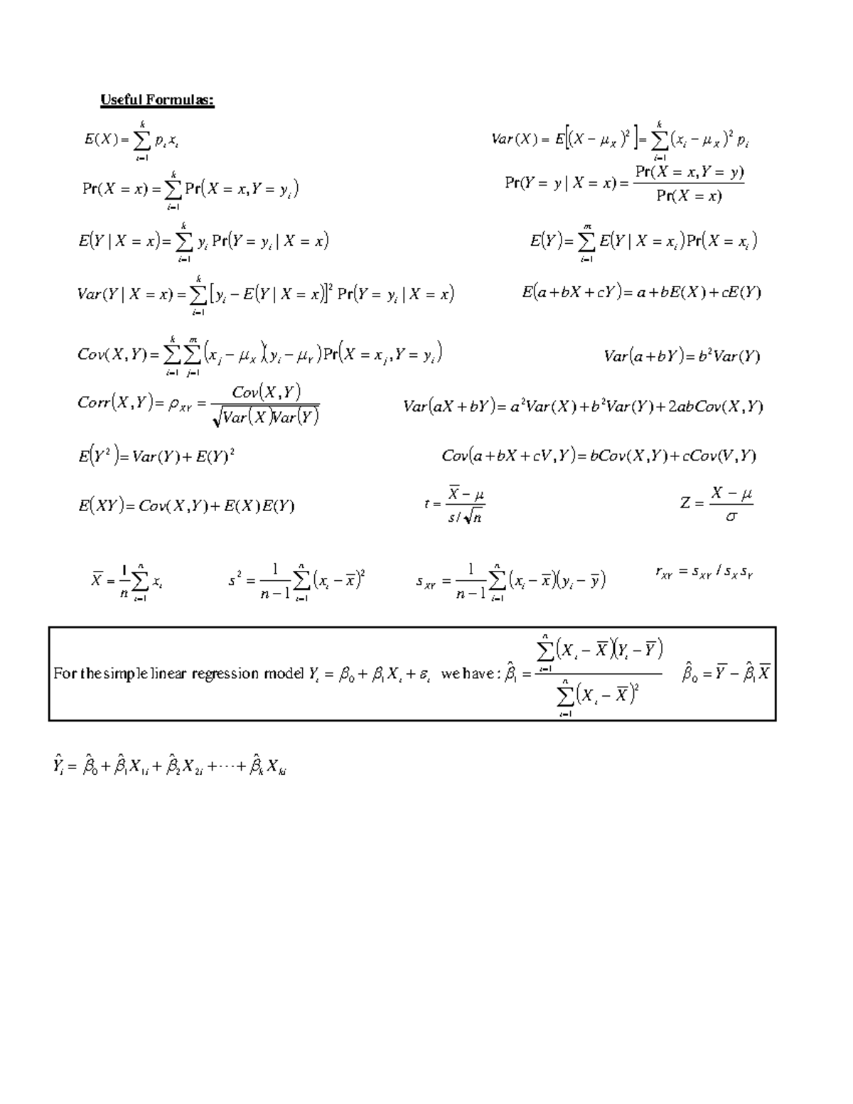 macroeconomic formula sheet